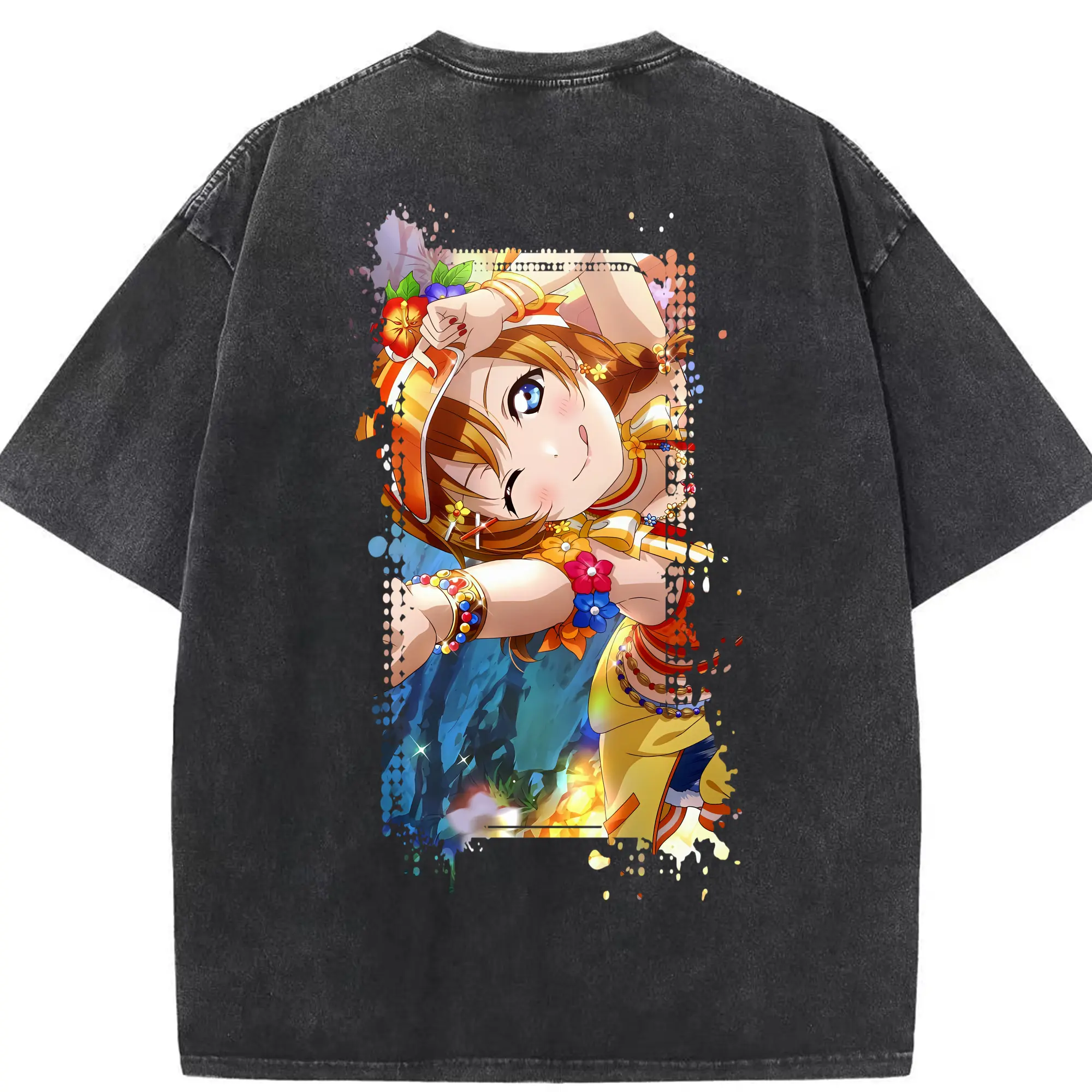 Love Live! グッズ,高坂穂乃果 - 綿100％ ヴィンテージ風 半袖Tシャツ ・ 背面プリント ・ 柔らか肌触り ・ 通気性 快適 ・ スポーツ カジュアル 外出用