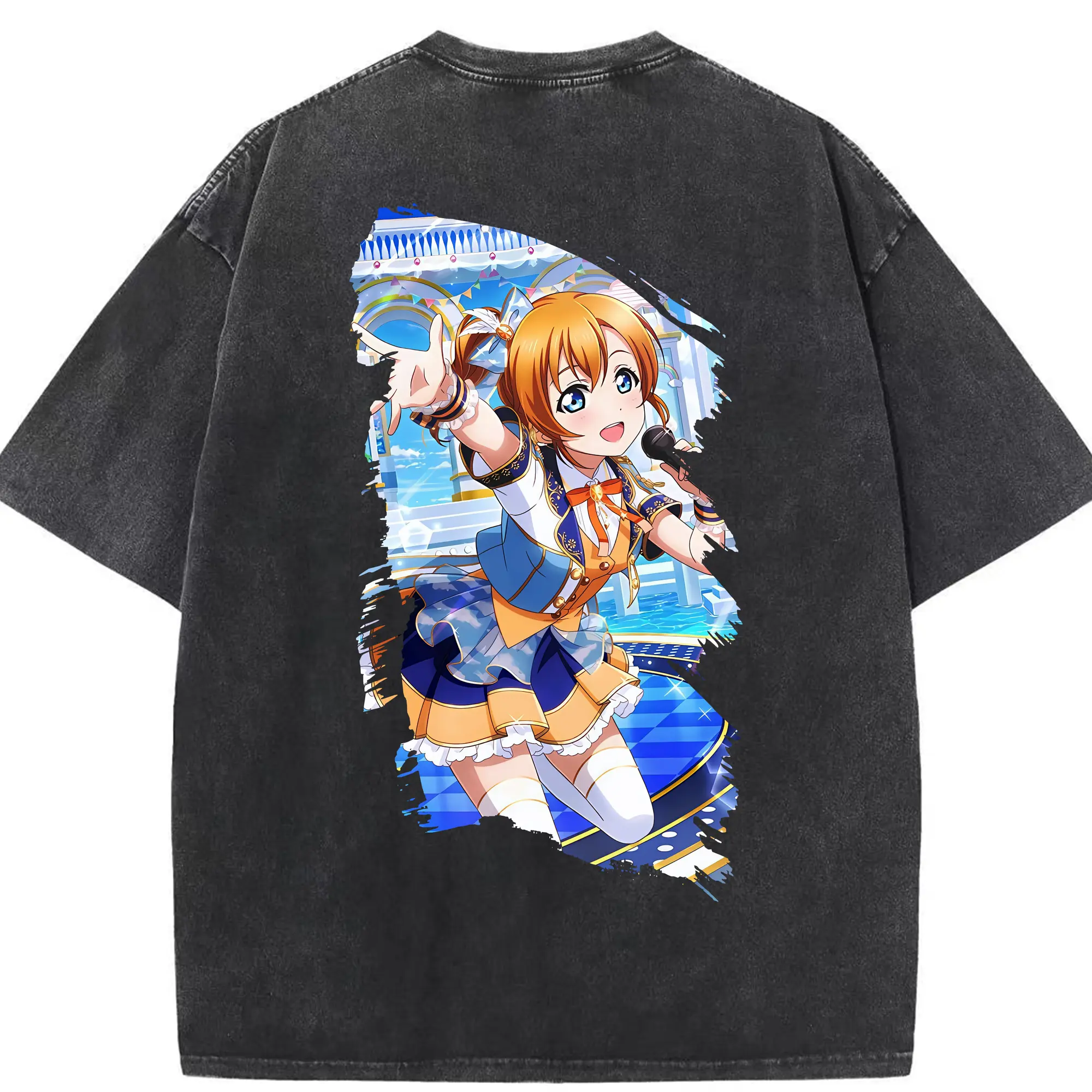 Love Live! グッズ,高坂穂乃果 - 綿100％ ヴィンテージ風 半袖Tシャツ ・ 背面プリント ・ 柔らか肌触り ・ 通気性 快適 ・ スポーツ カジュアル 外出用
