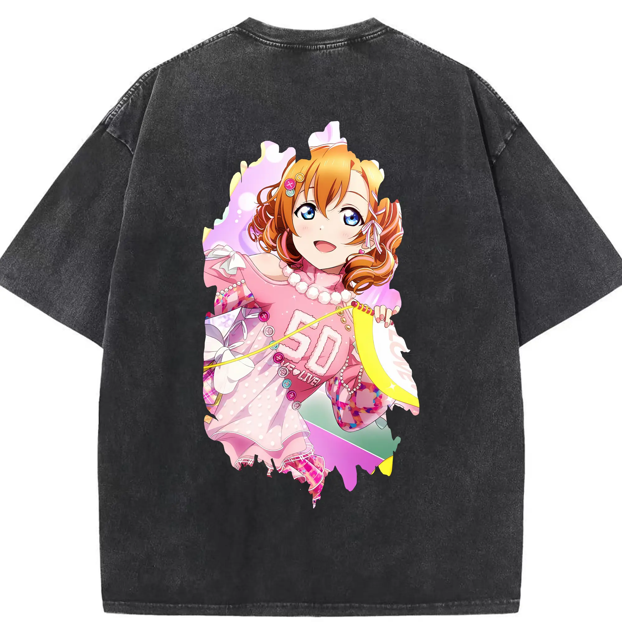 Love Live! グッズ,高坂穂乃果 - 綿100％ ヴィンテージ風 半袖Tシャツ ・ 背面プリント ・ 柔らか肌触り ・ 通気性 快適 ・ スポーツ カジュアル 外出用