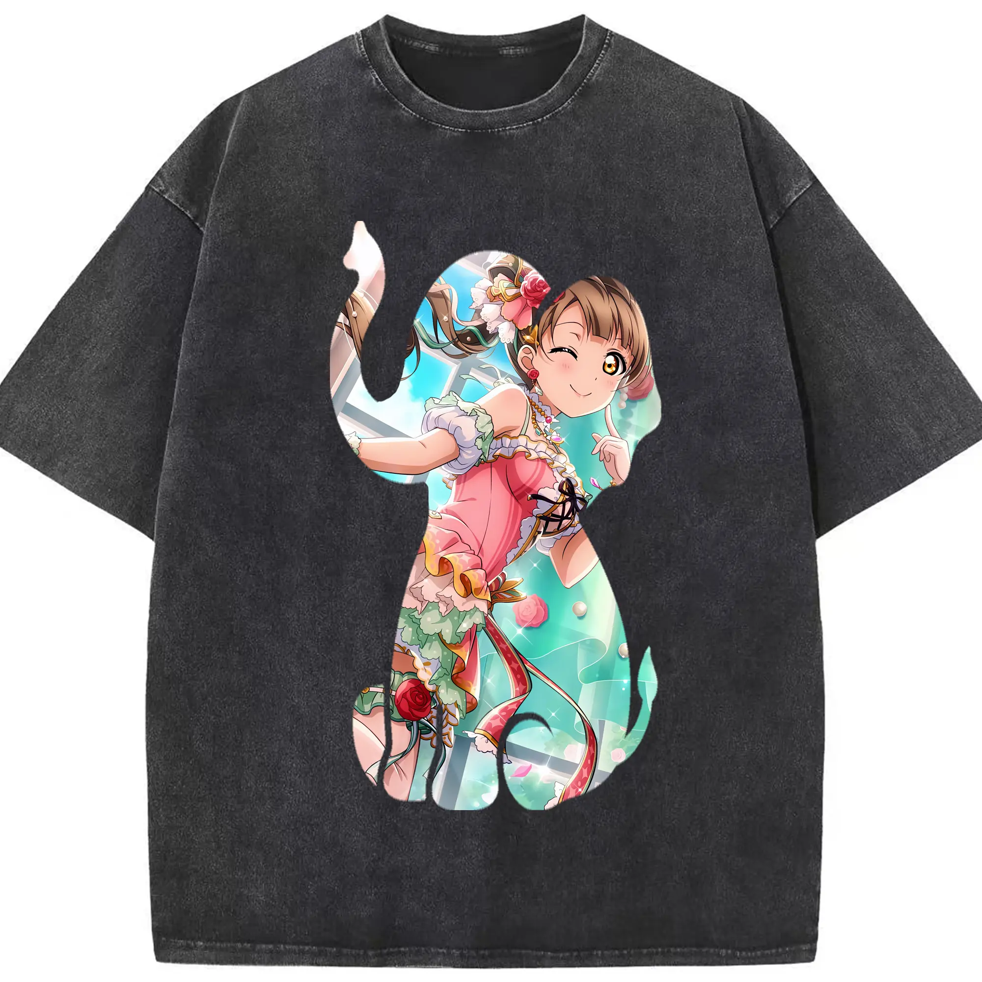Love Live! グッズ,南ことり - 綿100％ ヴィンテージ風 半袖Tシャツ ・ フロントプリント ・ 柔らか肌触り ・ 通気性 快適 ・ スポーツ カジュアル 外出用