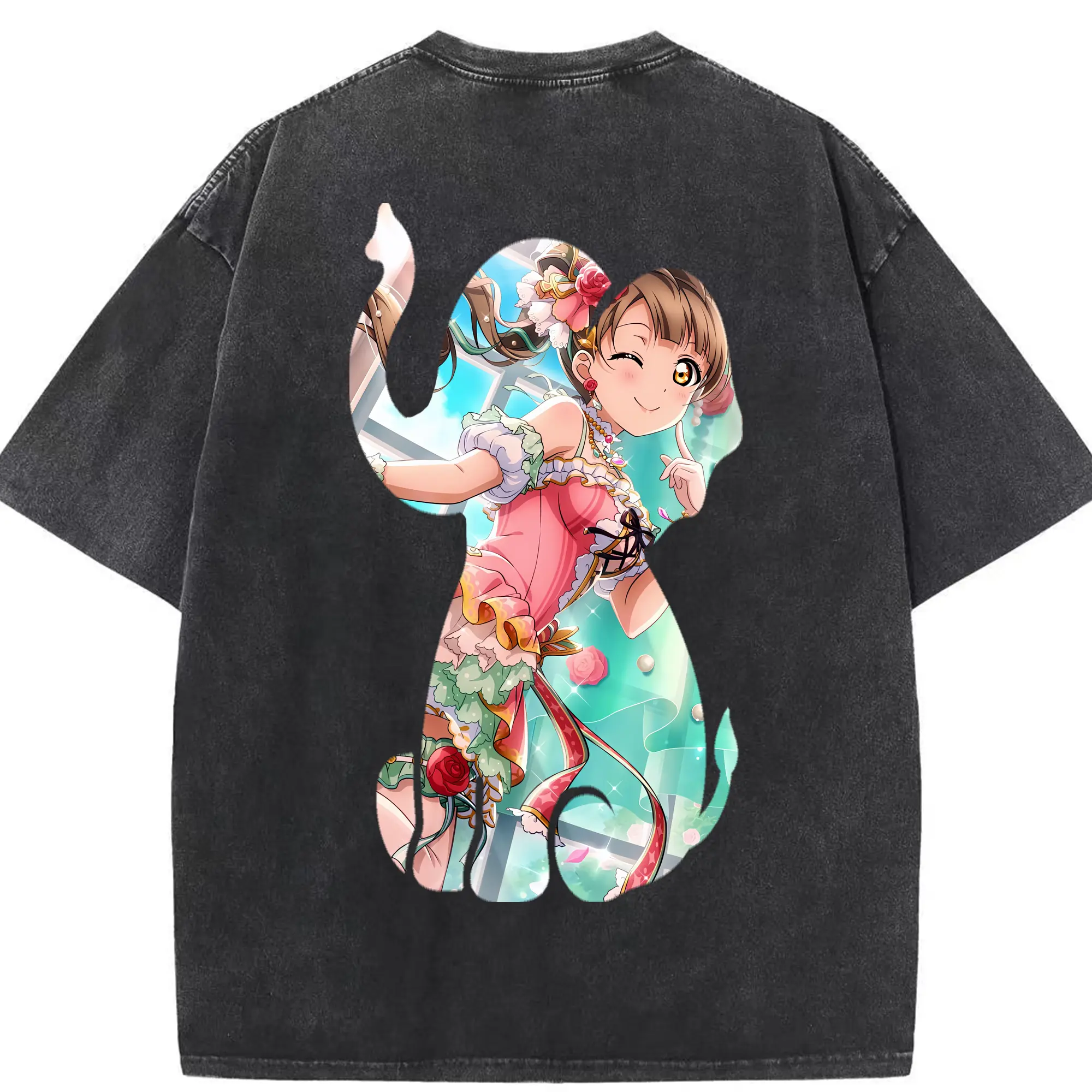 Love Live! グッズ,南ことり - 綿100％ ヴィンテージ風 半袖Tシャツ ・ 背面プリント ・ 柔らか肌触り ・ 通気性 快適 ・ スポーツ カジュアル 外出用