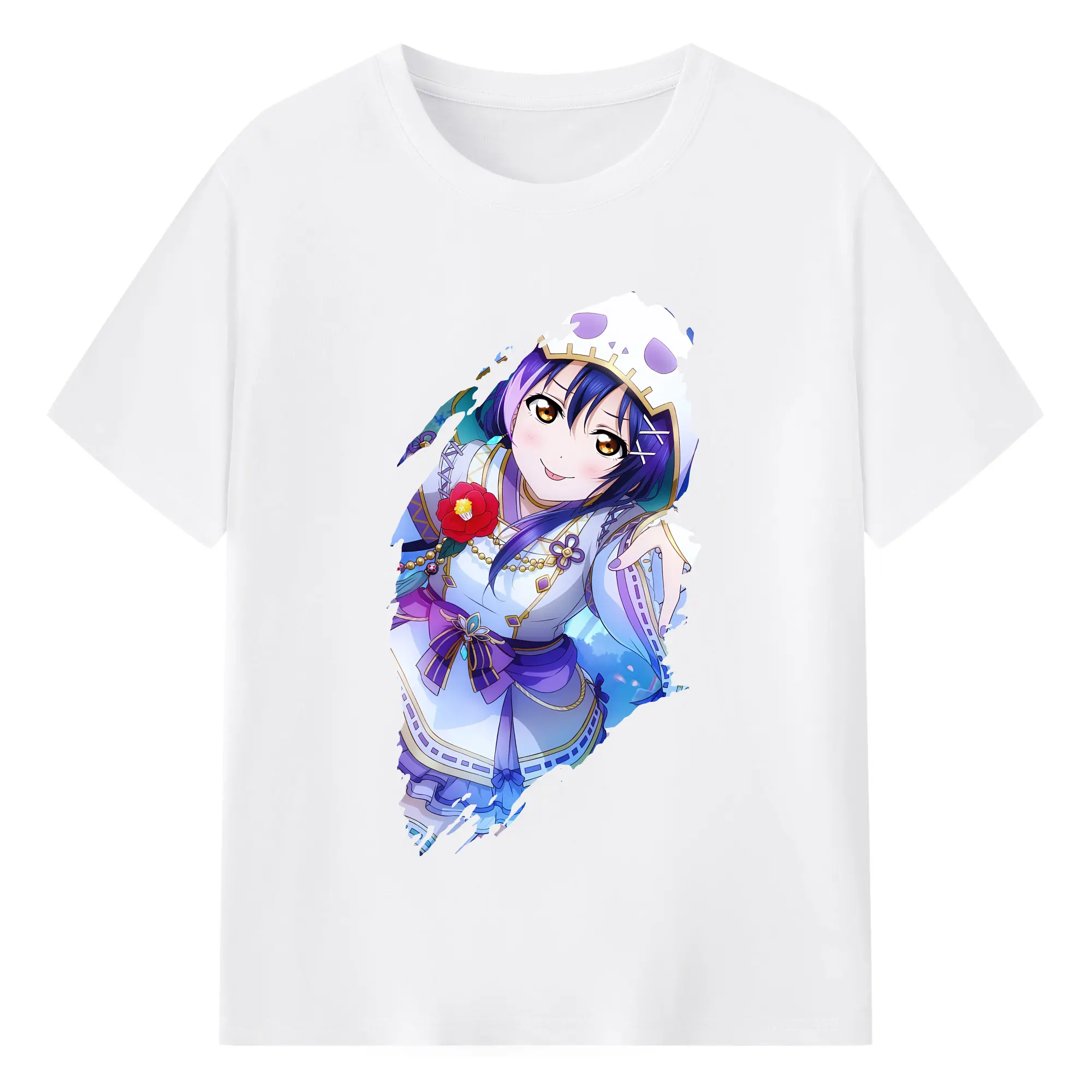 Love Live! グッズ,園田海未 - 綿100％ 半袖Tシャツ ・ フロントプリント ・ 快適 通気性 ・ 日常使い 散歩 スポーツ用
