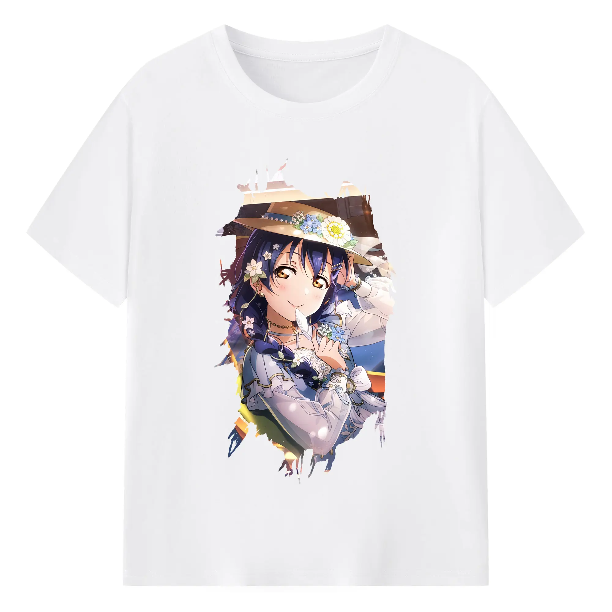 Love Live! グッズ,園田海未 - 綿100％ 半袖Tシャツ ・ フロントプリント ・ 快適 通気性 ・ 日常使い 散歩 スポーツ用