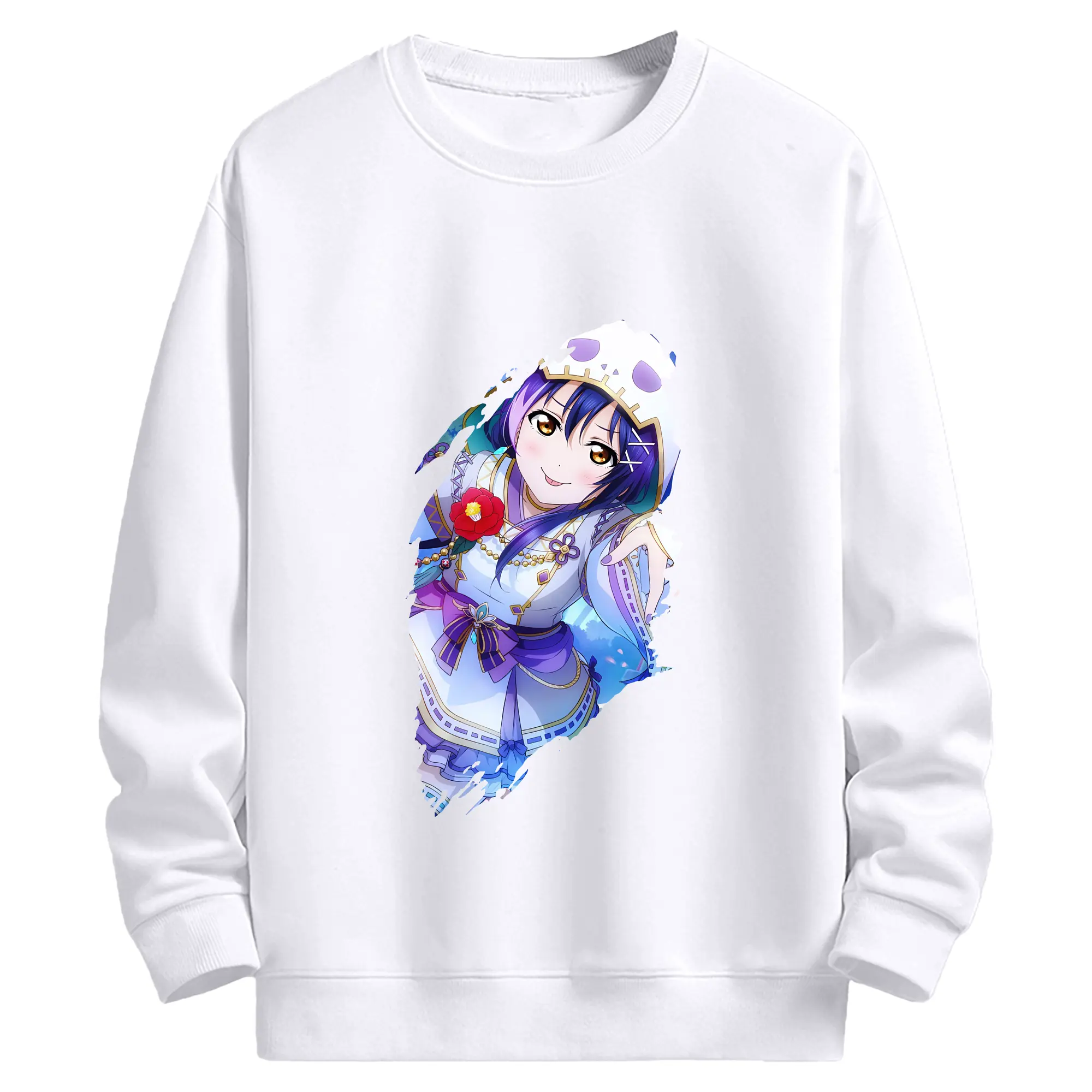 Love Live! グッズ,園田海未 - 高品質 クルーネック スウェット ・ コットン59％ ポリエステル41％ ・ ユニセックス 長袖 トレーナー ・ カジュアル デイリー スポーツ 散歩用