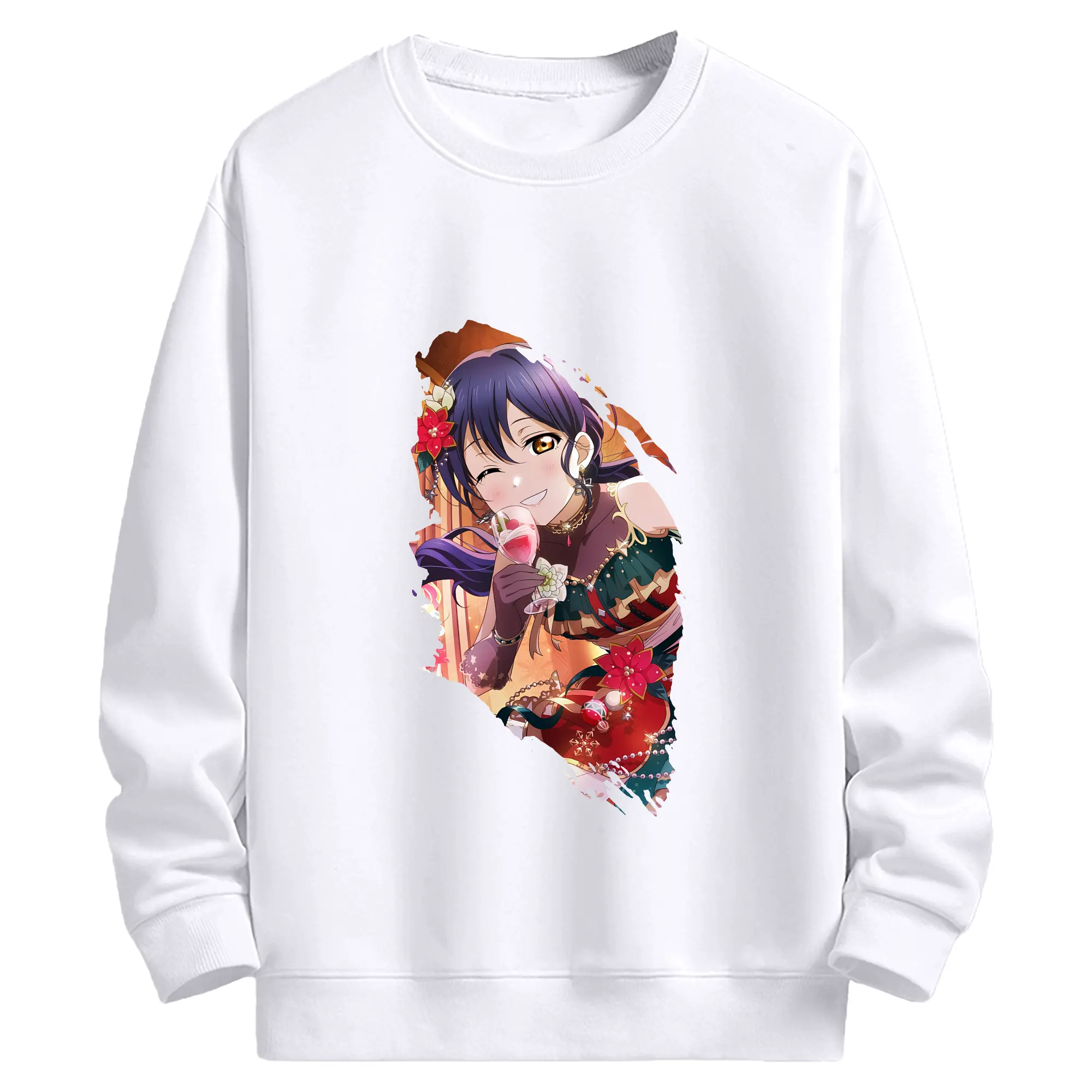 Love Live! グッズ,園田海未 - 高品質 クルーネック スウェット ・ コットン59％ ポリエステル41％ ・ ユニセックス 長袖 トレーナー ・ カジュアル デイリー スポーツ 散歩用