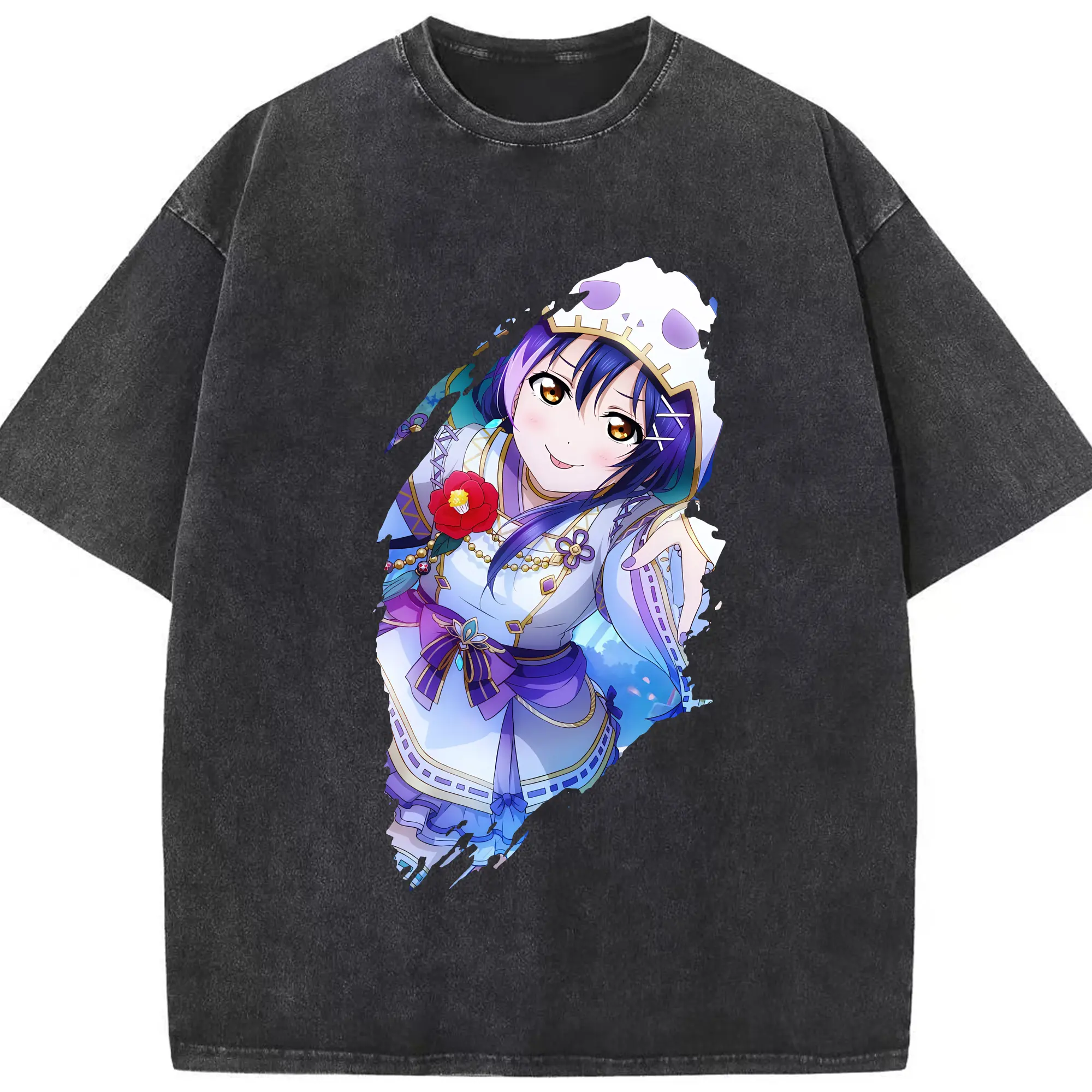 Love Live! グッズ,園田海未 - 綿100％ ヴィンテージ風 半袖Tシャツ ・ フロントプリント ・ 柔らか肌触り ・ 通気性 快適 ・ スポーツ カジュアル 外出用