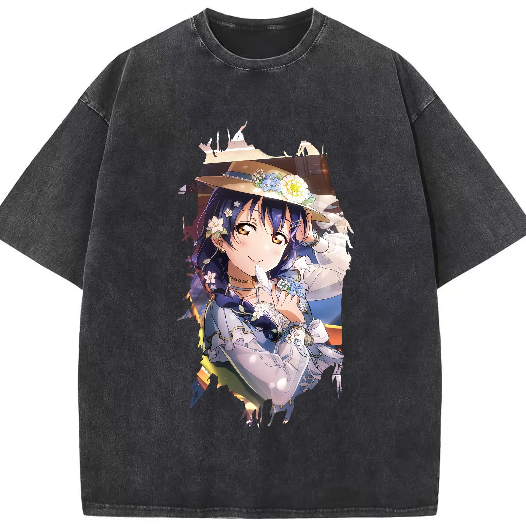 Love Live! グッズ,園田海未 - 綿100％ ヴィンテージ風 半袖Tシャツ ・ フロントプリント ・ 柔らか肌触り ・ 通気性 快適 ・ スポーツ カジュアル 外出用