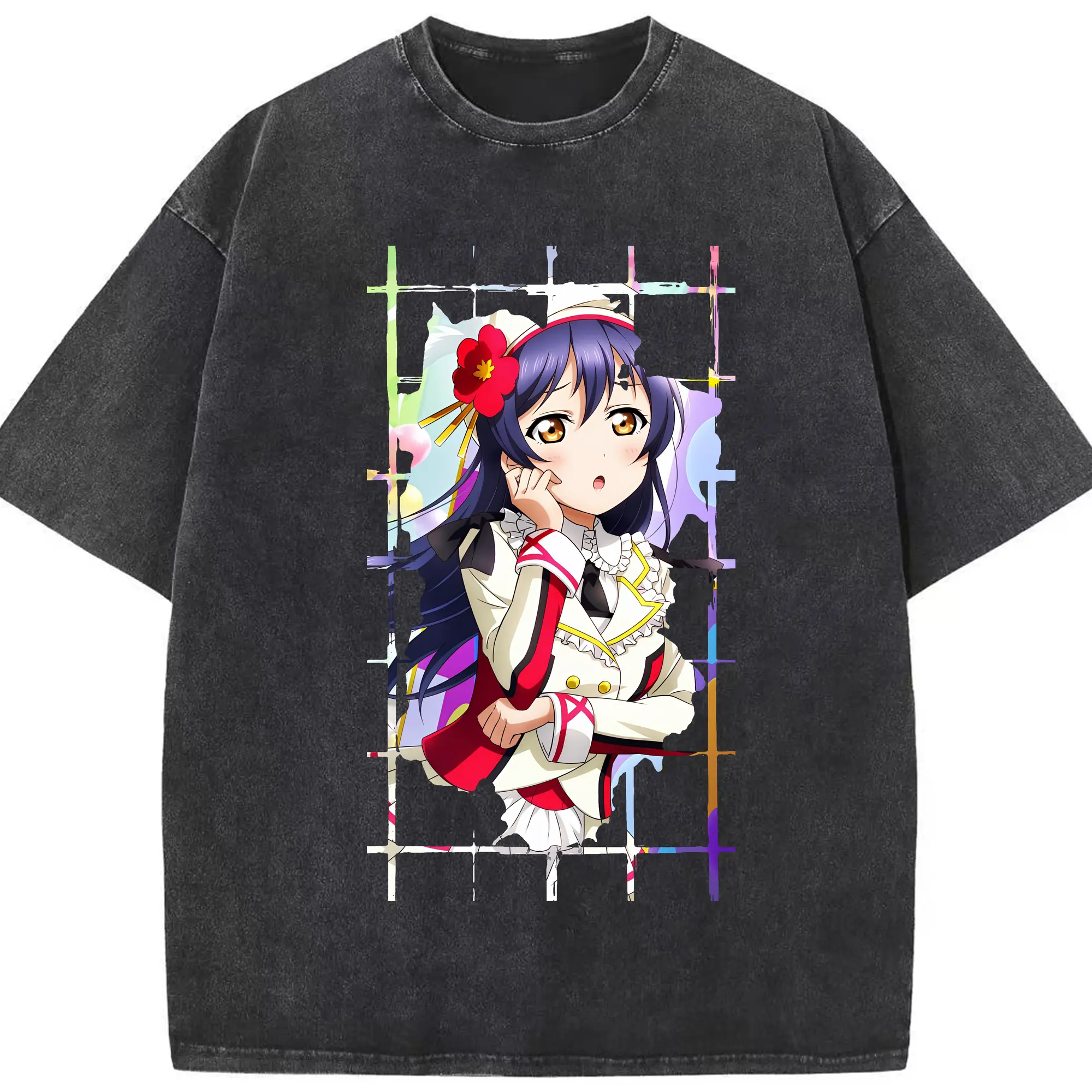Love Live! グッズ,園田海未 - 綿100％ ヴィンテージ風 半袖Tシャツ ・ フロントプリント ・ 柔らか肌触り ・ 通気性 快適 ・ スポーツ カジュアル 外出用