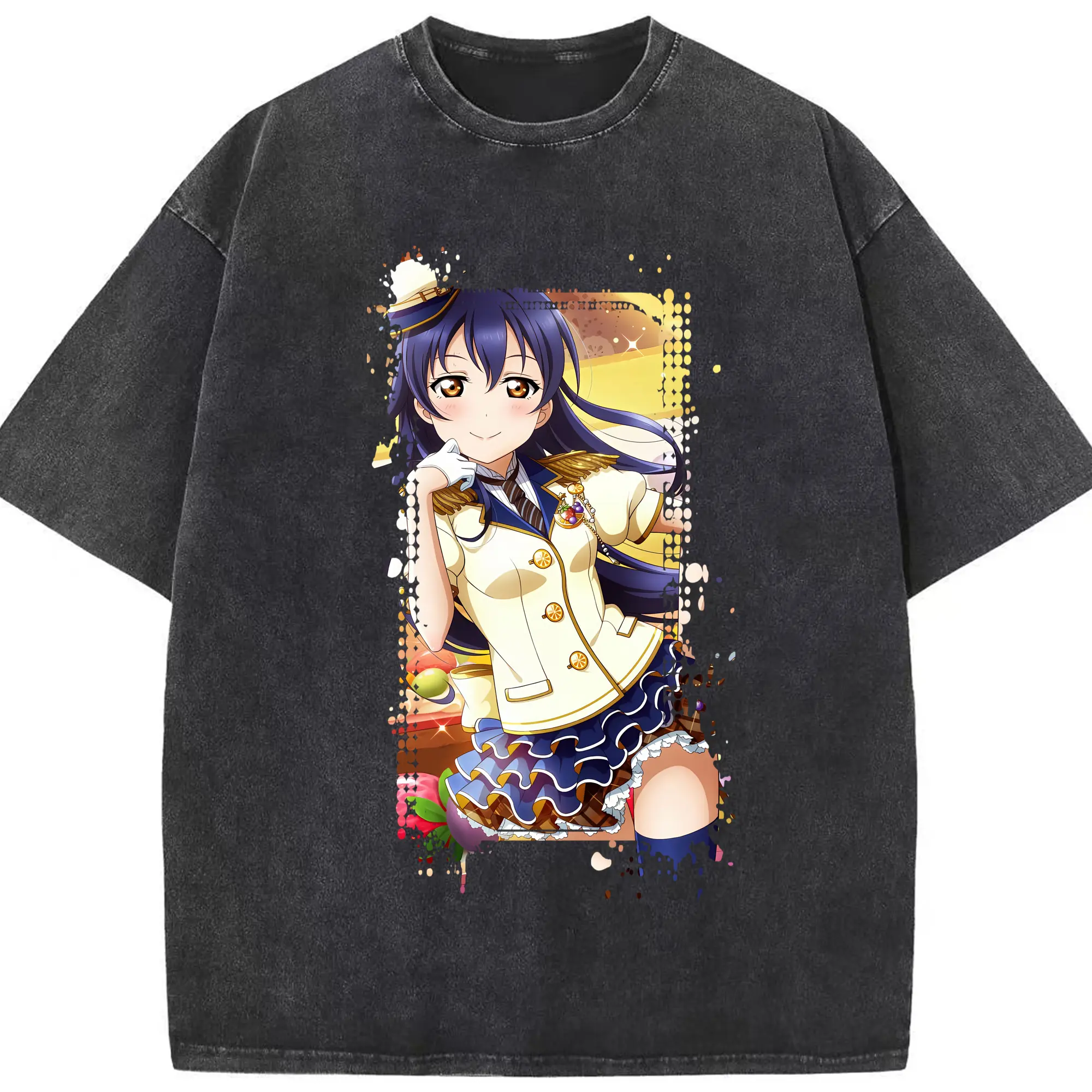 Love Live! グッズ,園田海未 - 綿100％ ヴィンテージ風 半袖Tシャツ ・ フロントプリント ・ 柔らか肌触り ・ 通気性 快適 ・ スポーツ カジュアル 外出用