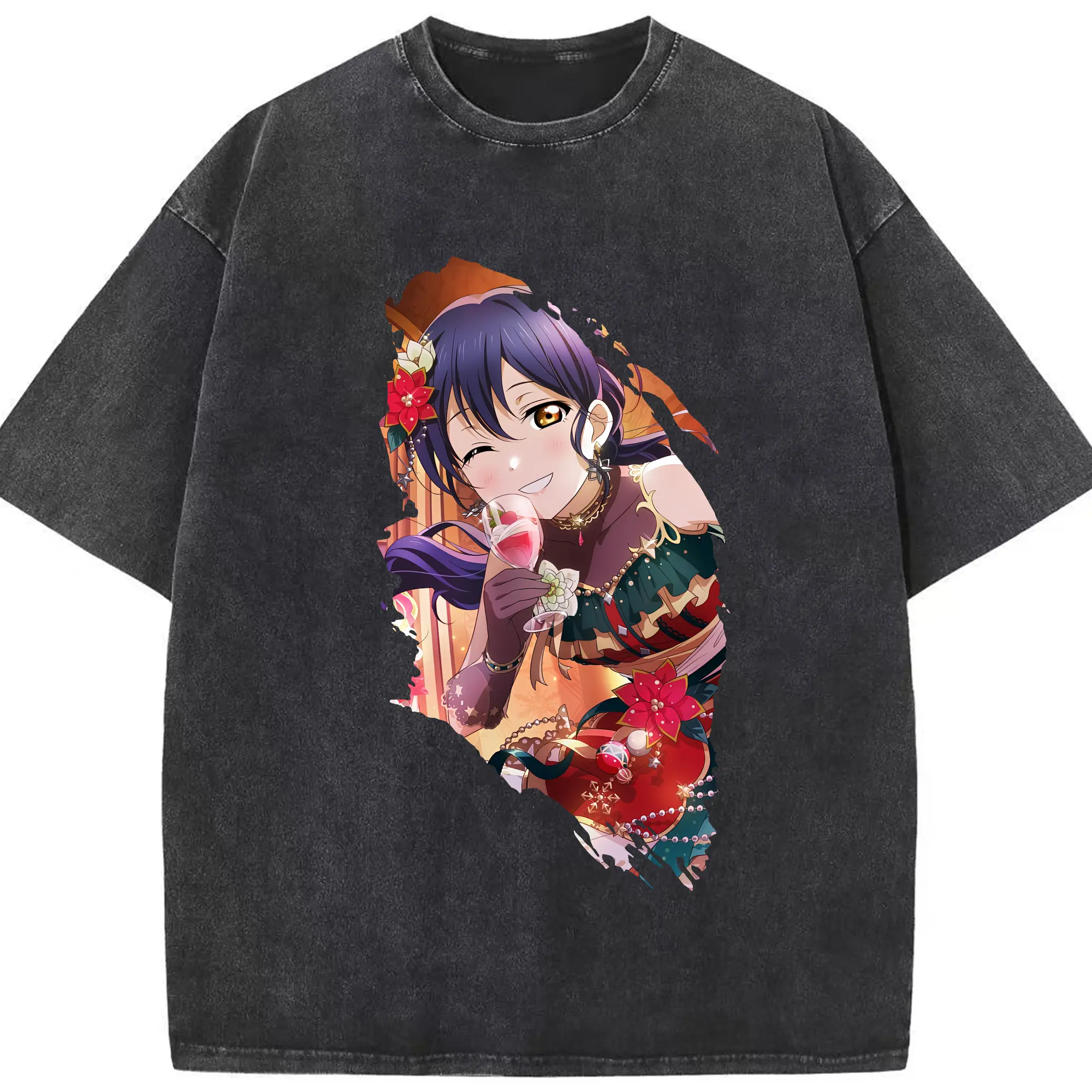 Love Live! グッズ,園田海未 - 綿100％ ヴィンテージ風 半袖Tシャツ ・ フロントプリント ・ 柔らか肌触り ・ 通気性 快適 ・ スポーツ カジュアル 外出用