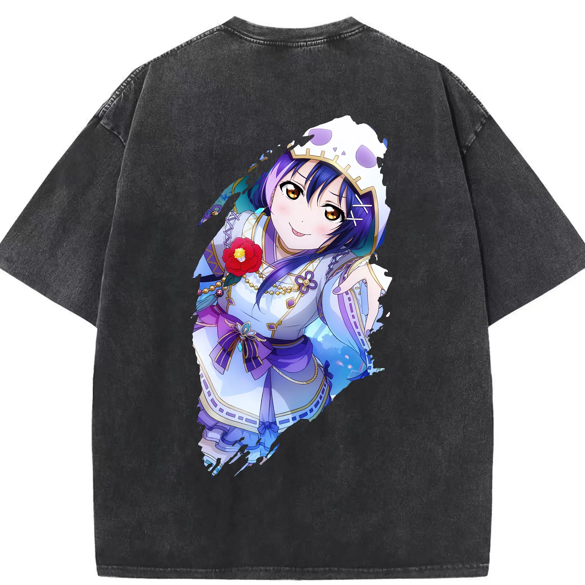 Love Live! グッズ,園田海未 - 綿100％ ヴィンテージ風 半袖Tシャツ ・ 背面プリント ・ 柔らか肌触り ・ 通気性 快適 ・ スポーツ カジュアル 外出用