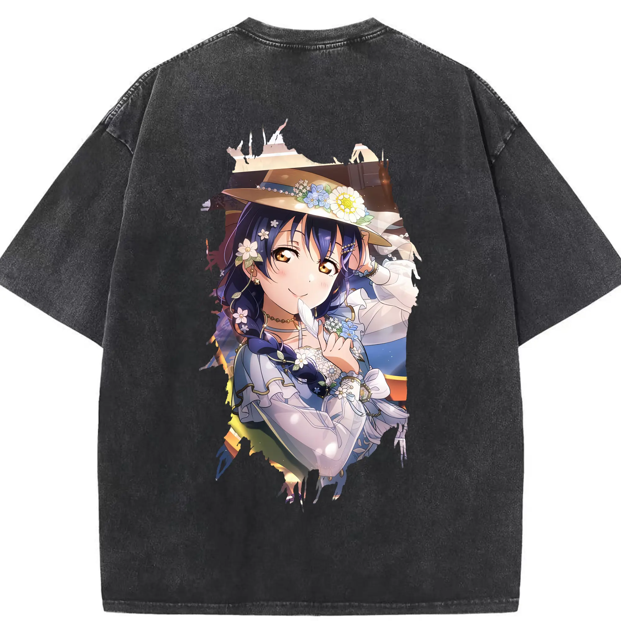 Love Live! グッズ,園田海未 - 綿100％ ヴィンテージ風 半袖Tシャツ ・ 背面プリント ・ 柔らか肌触り ・ 通気性 快適 ・ スポーツ カジュアル 外出用