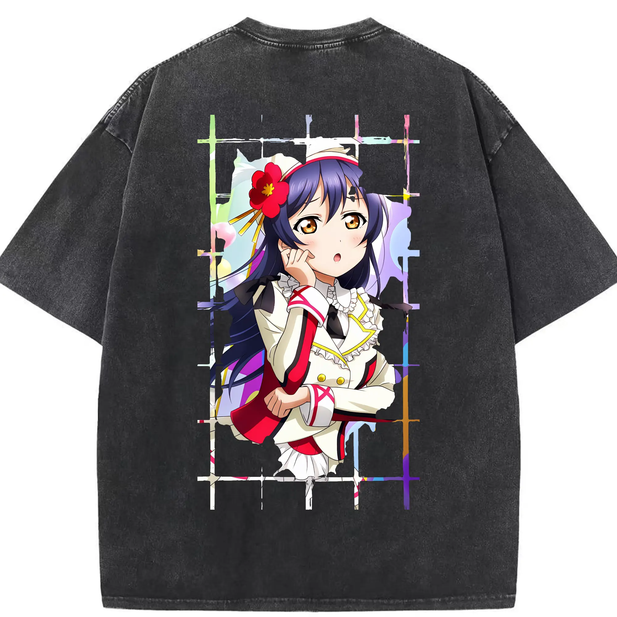 Love Live! グッズ,園田海未 - 綿100％ ヴィンテージ風 半袖Tシャツ ・ 背面プリント ・ 柔らか肌触り ・ 通気性 快適 ・ スポーツ カジュアル 外出用