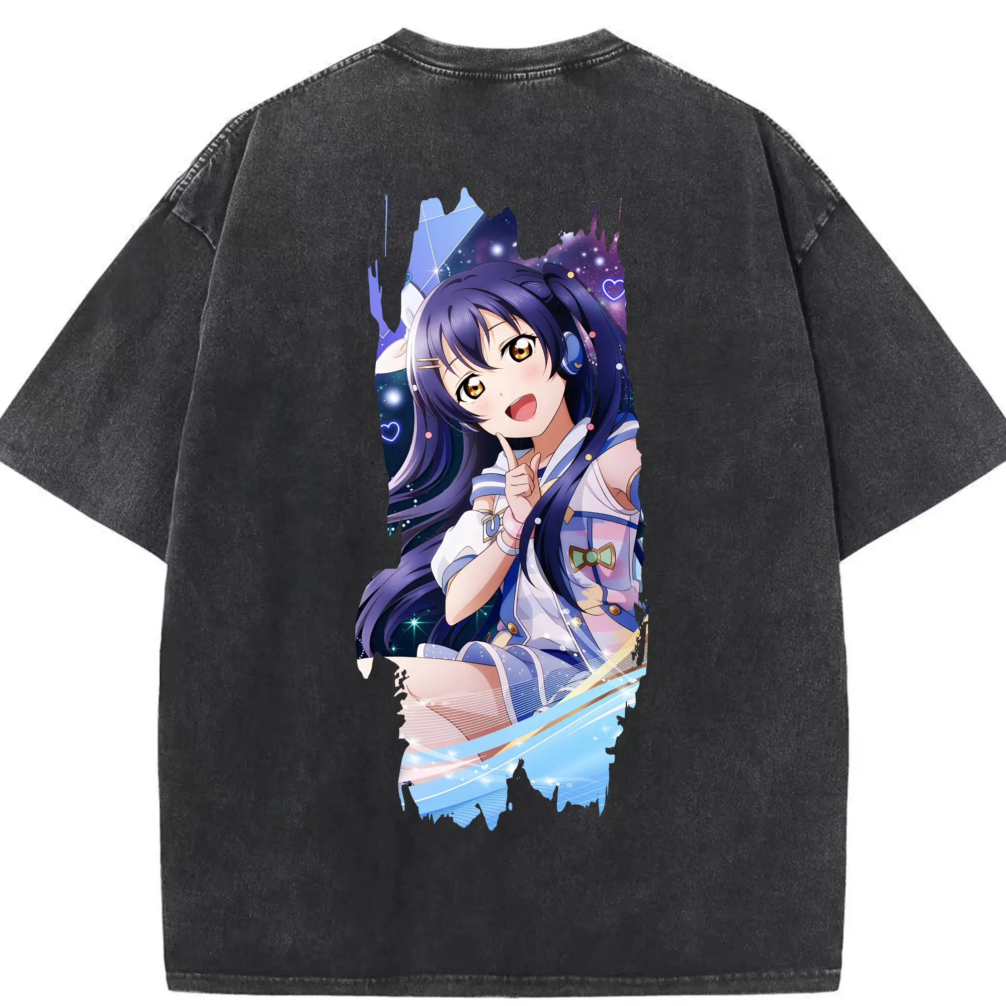 Love Live! グッズ,園田海未 - 綿100％ ヴィンテージ風 半袖Tシャツ ・ 背面プリント ・ 柔らか肌触り ・ 通気性 快適 ・ スポーツ カジュアル 外出用