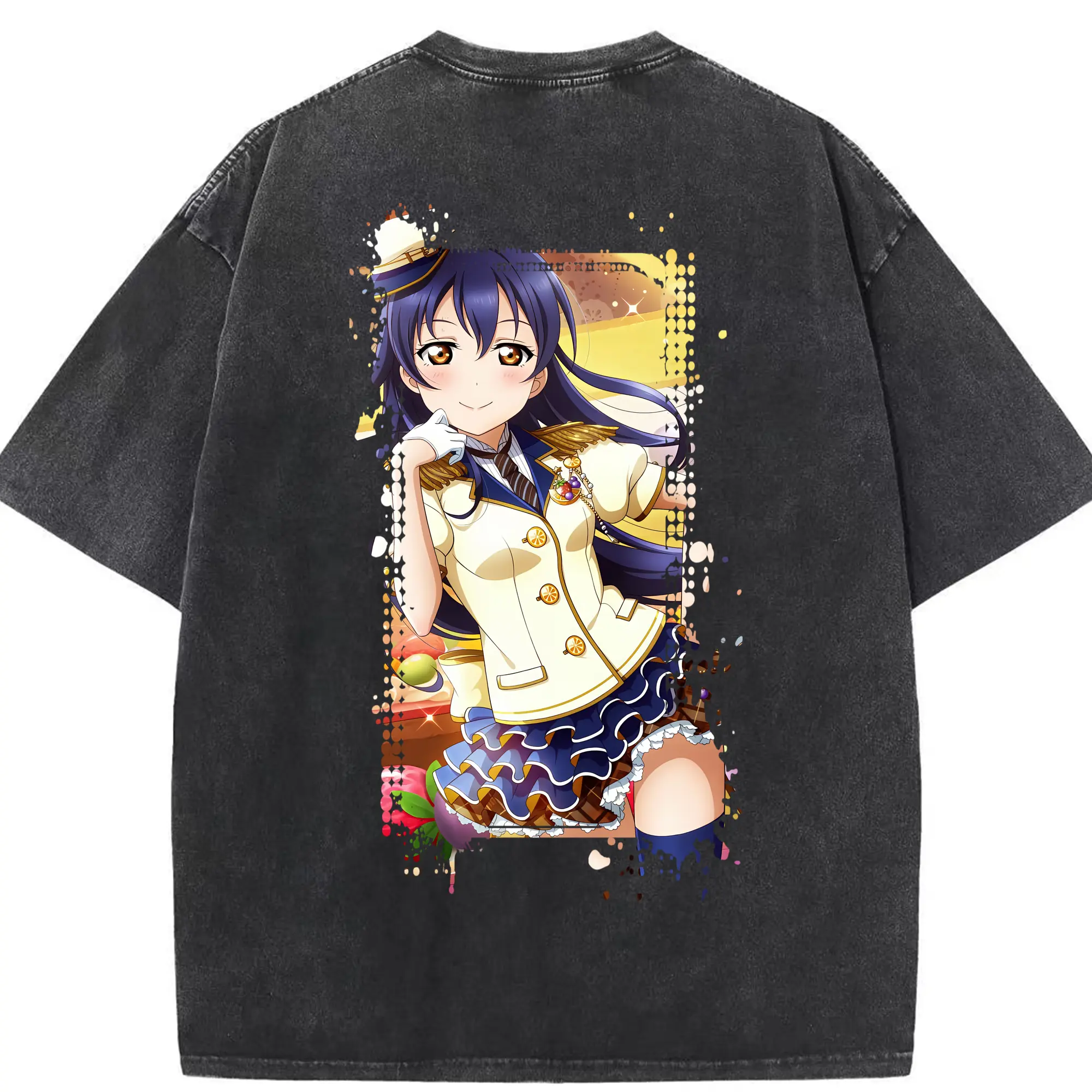 Love Live! グッズ,園田海未 - 綿100％ ヴィンテージ風 半袖Tシャツ ・ 背面プリント ・ 柔らか肌触り ・ 通気性 快適 ・ スポーツ カジュアル 外出用