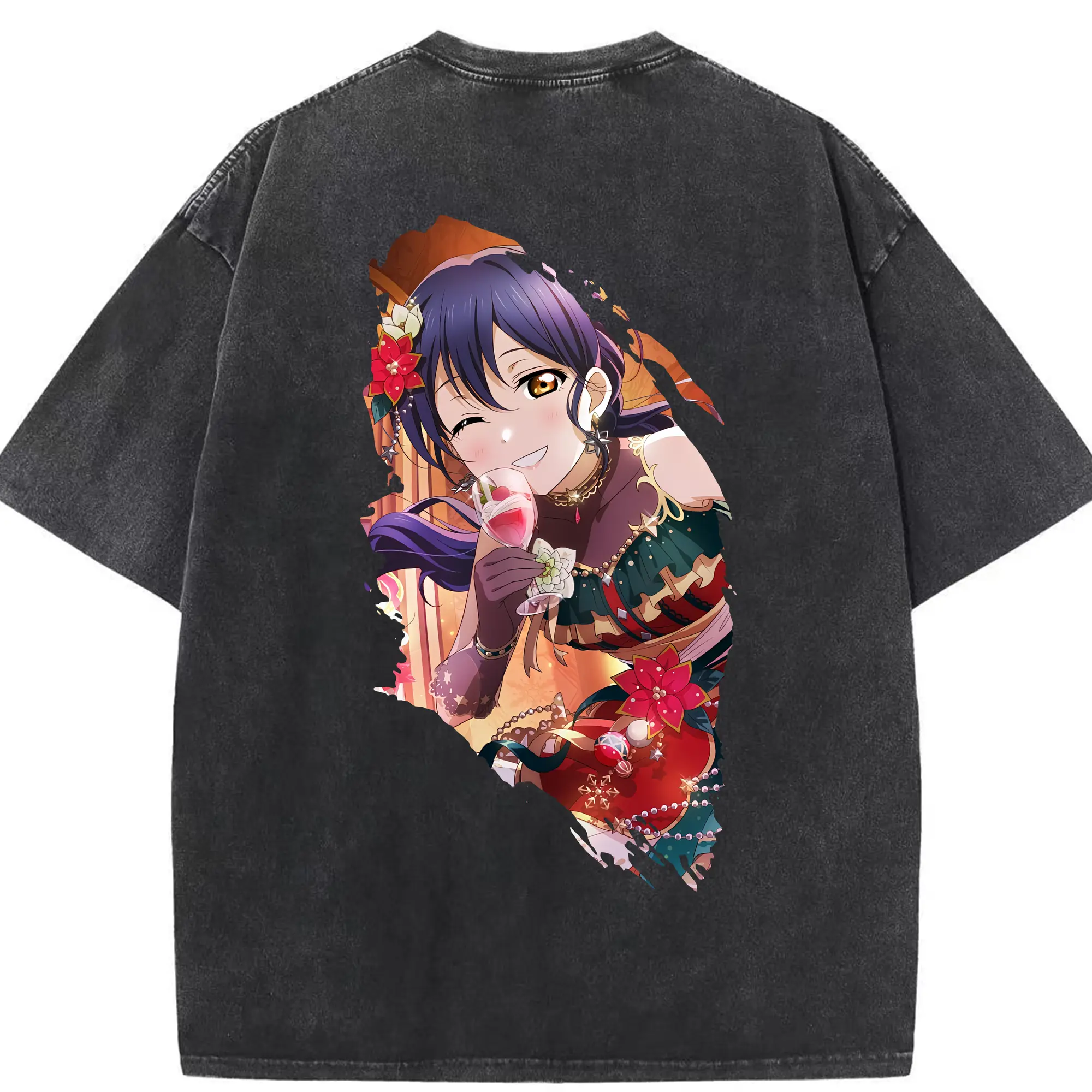 Love Live! グッズ,園田海未 - 綿100％ ヴィンテージ風 半袖Tシャツ ・ 背面プリント ・ 柔らか肌触り ・ 通気性 快適 ・ スポーツ カジュアル 外出用