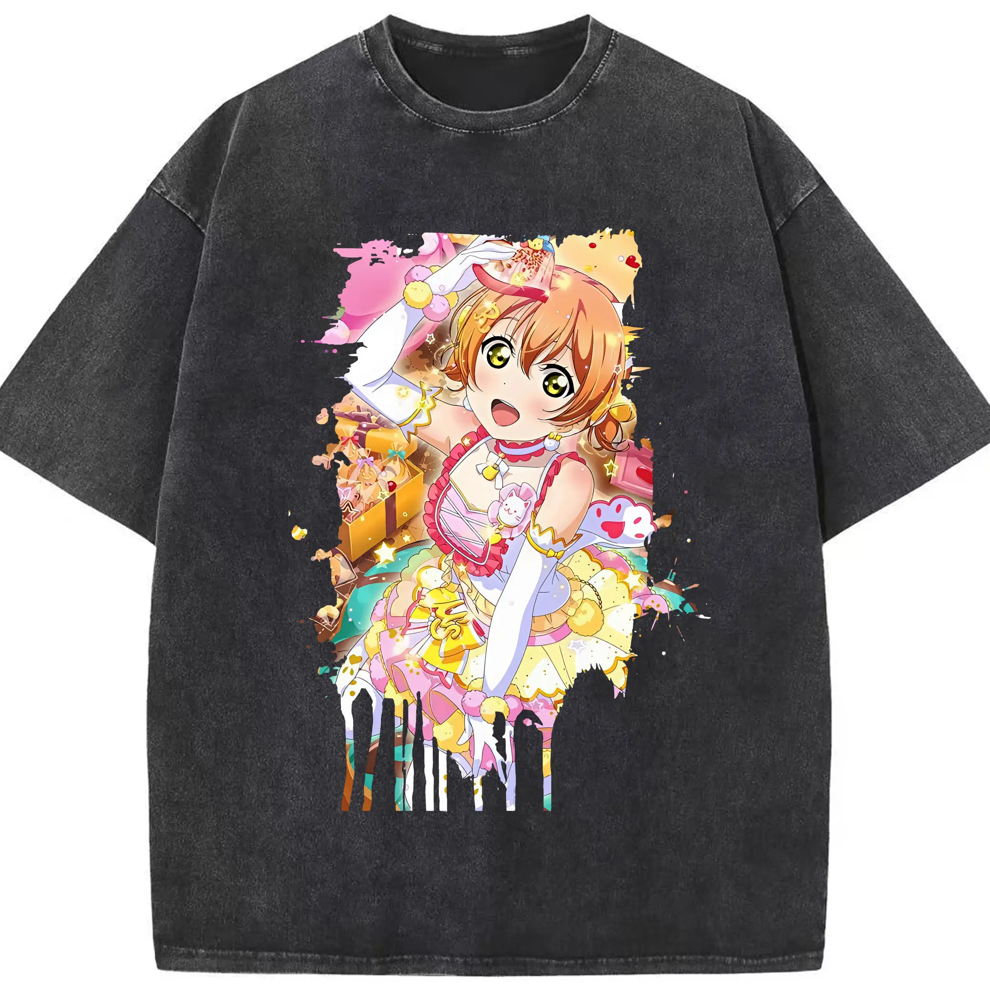 Love Live! グッズ,星空凛 - 綿100％ ヴィンテージ風 半袖Tシャツ ・ フロントプリント ・ 柔らか肌触り ・ 通気性 快適 ・ スポーツ カジュアル 外出用