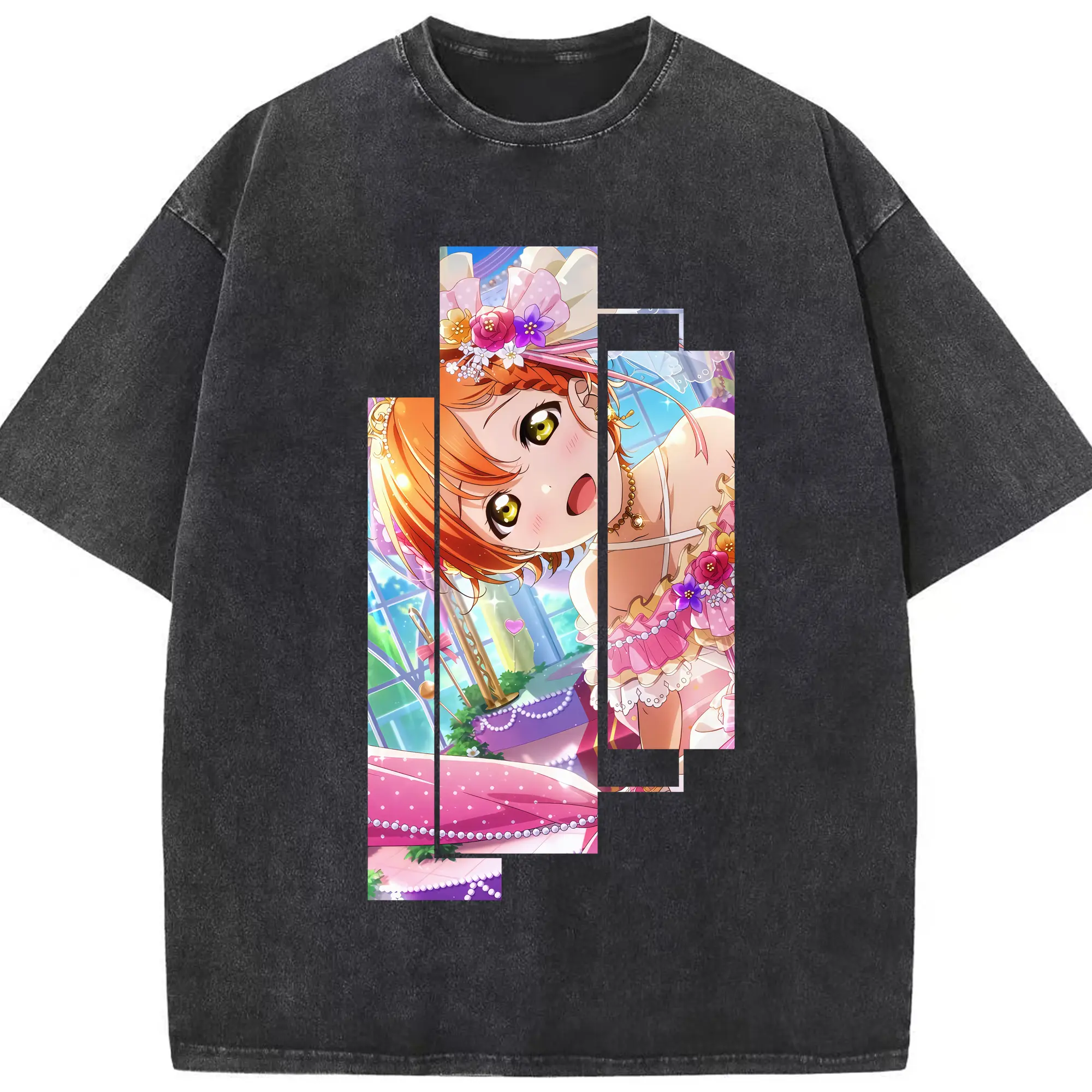 Love Live! グッズ,星空凛 - 綿100％ ヴィンテージ風 半袖Tシャツ ・ フロントプリント ・ 柔らか肌触り ・ 通気性 快適 ・ スポーツ カジュアル 外出用