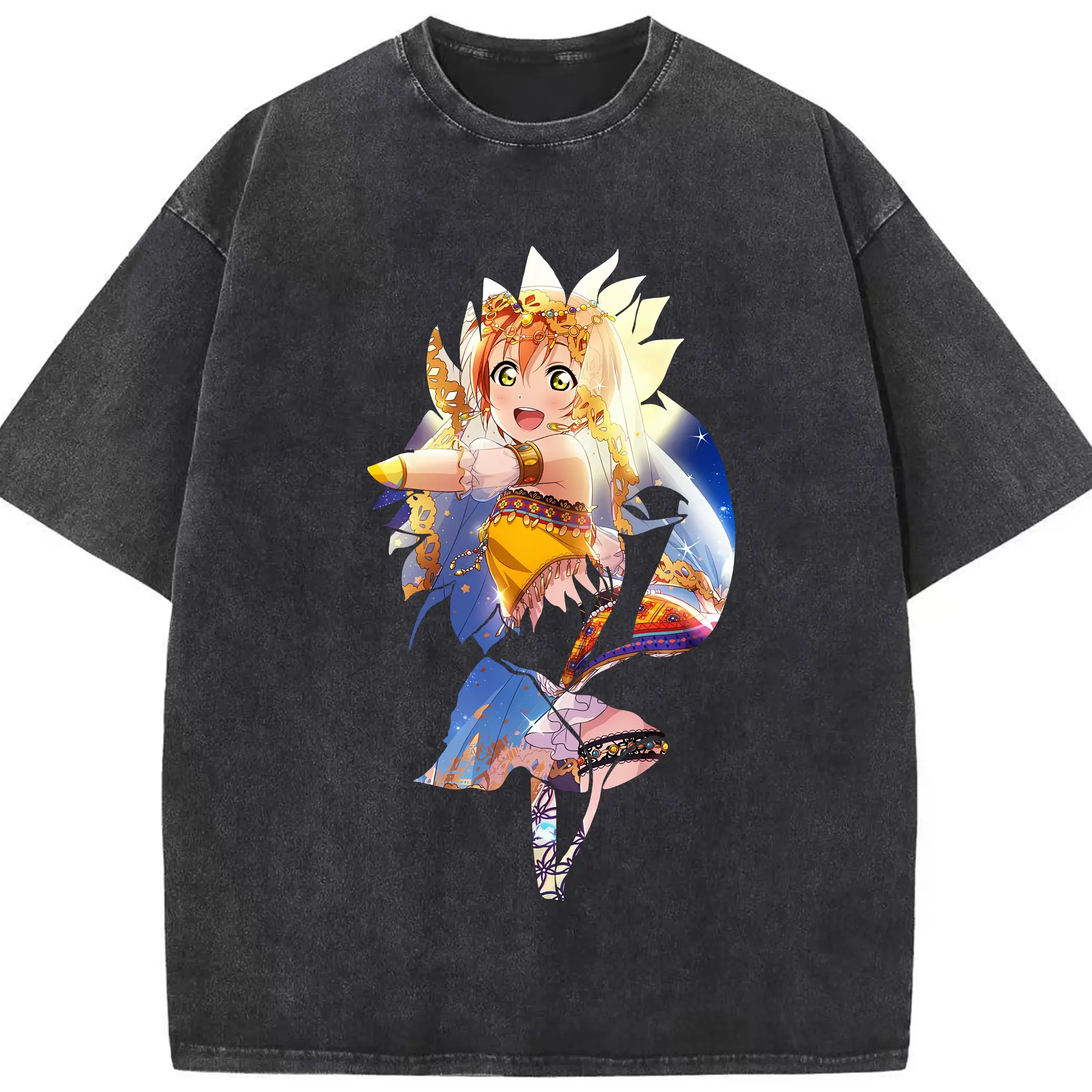 Love Live! グッズ,星空凛 - 綿100％ ヴィンテージ風 半袖Tシャツ ・ フロントプリント ・ 柔らか肌触り ・ 通気性 快適 ・ スポーツ カジュアル 外出用