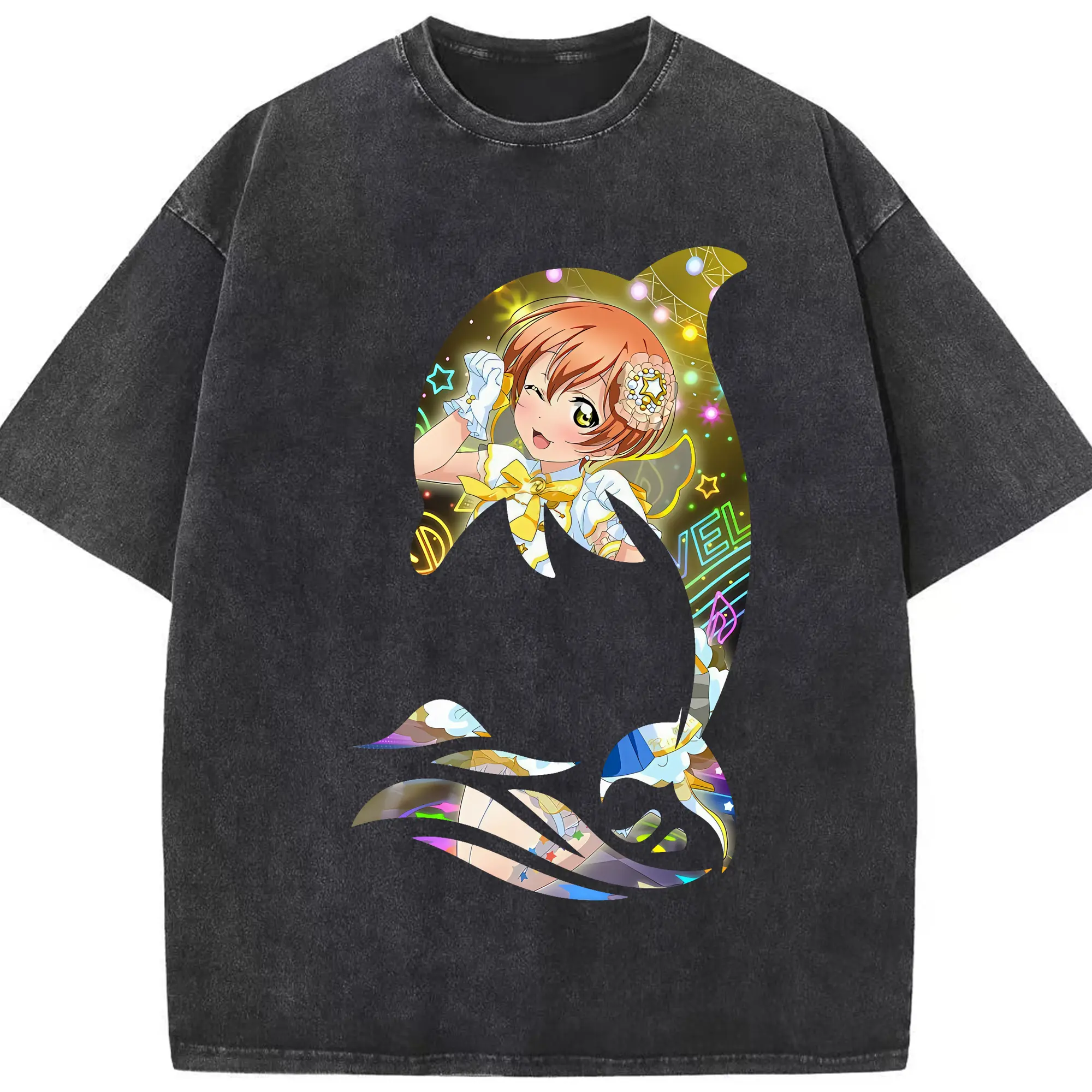 Love Live! グッズ,星空凛 - 綿100％ ヴィンテージ風 半袖Tシャツ ・ フロントプリント ・ 柔らか肌触り ・ 通気性 快適 ・ スポーツ カジュアル 外出用