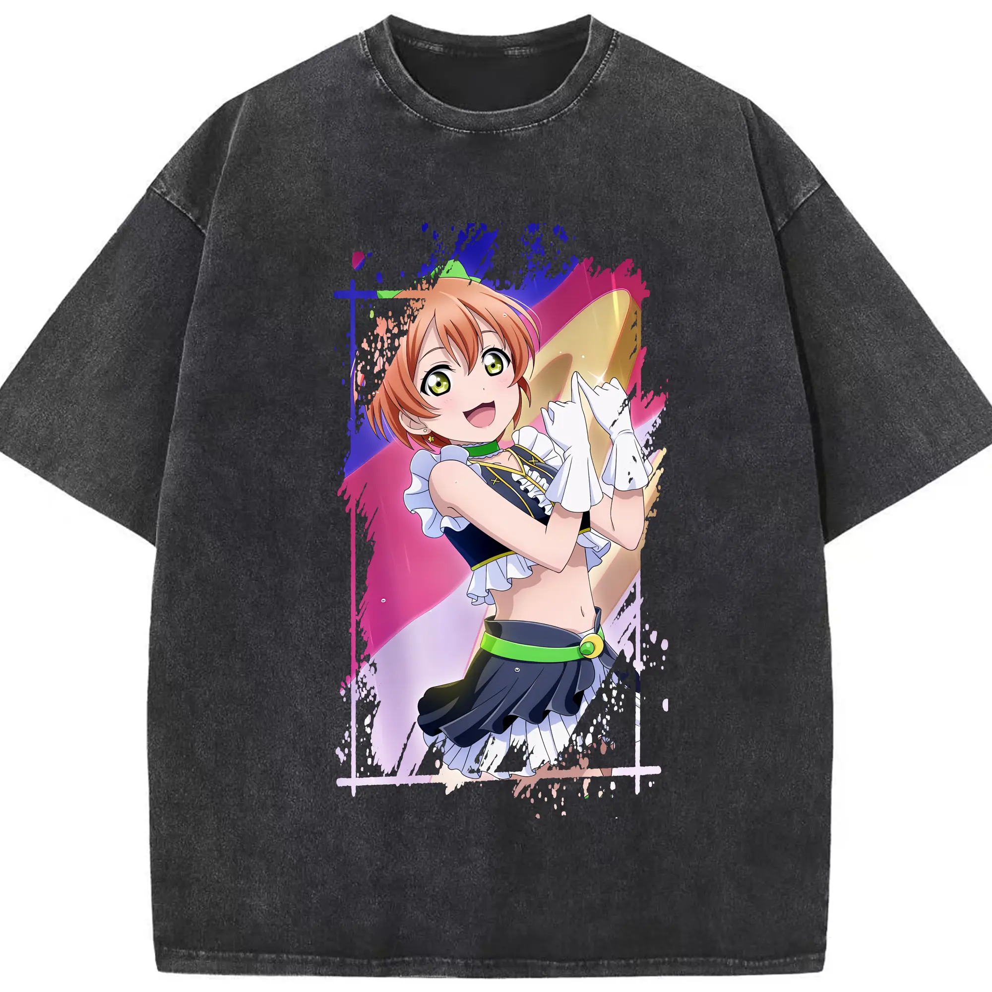 Love Live! グッズ,星空凛 - 綿100％ ヴィンテージ風 半袖Tシャツ ・ フロントプリント ・ 柔らか肌触り ・ 通気性 快適 ・ スポーツ カジュアル 外出用