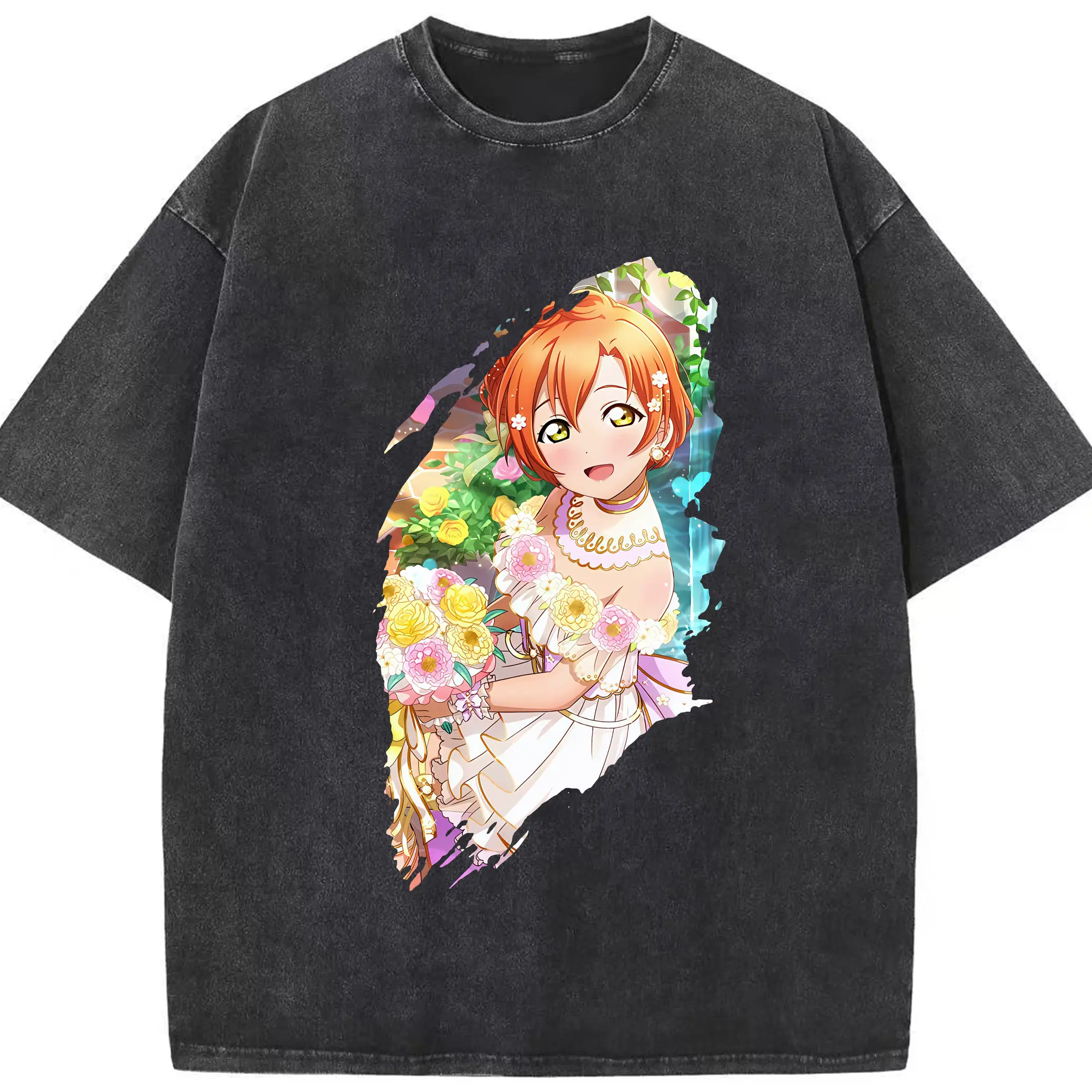 Love Live! グッズ,星空凛 - 綿100％ ヴィンテージ風 半袖Tシャツ ・ フロントプリント ・ 柔らか肌触り ・ 通気性 快適 ・ スポーツ カジュアル 外出用