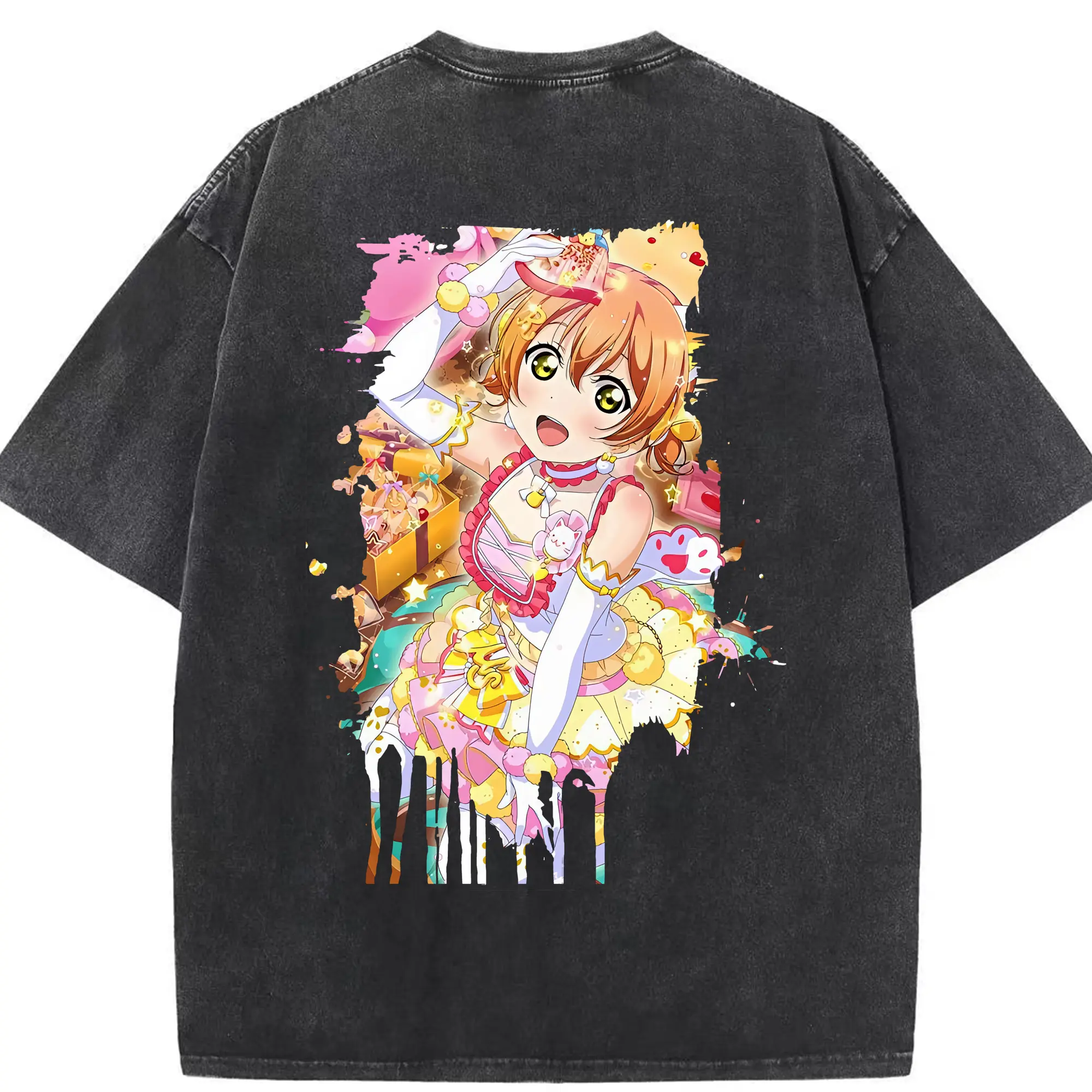 Love Live! グッズ,星空凛 - 綿100％ ヴィンテージ風 半袖Tシャツ ・ 背面プリント ・ 柔らか肌触り ・ 通気性 快適 ・ スポーツ カジュアル 外出用
