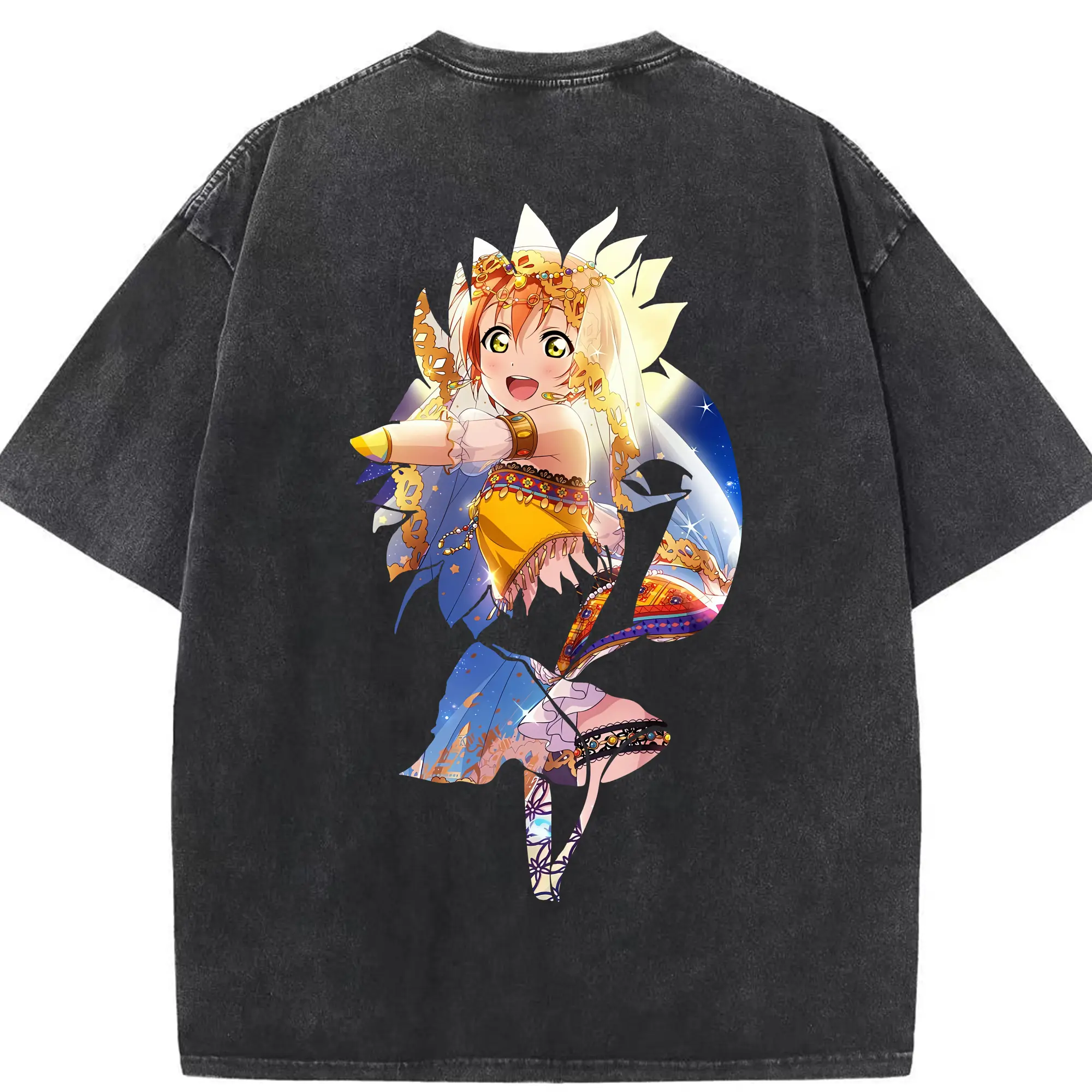 Love Live! グッズ,星空凛 - 綿100％ ヴィンテージ風 半袖Tシャツ ・ 背面プリント ・ 柔らか肌触り ・ 通気性 快適 ・ スポーツ カジュアル 外出用