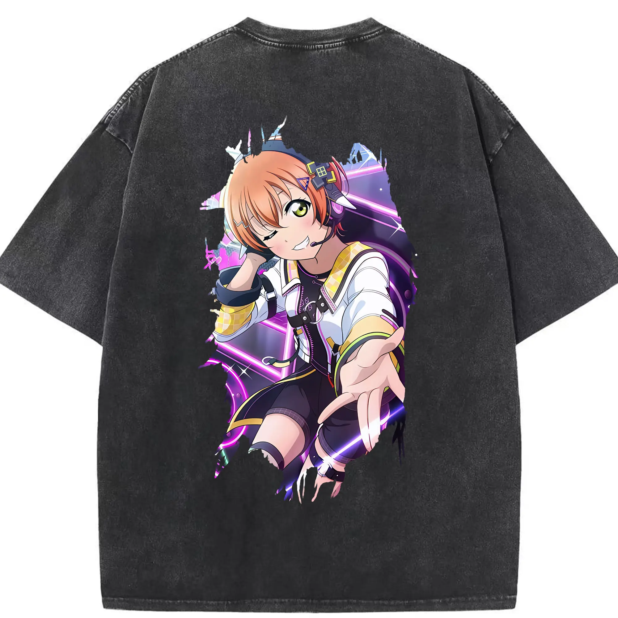 Love Live! グッズ,星空凛 - 綿100％ ヴィンテージ風 半袖Tシャツ ・ 背面プリント ・ 柔らか肌触り ・ 通気性 快適 ・ スポーツ カジュアル 外出用