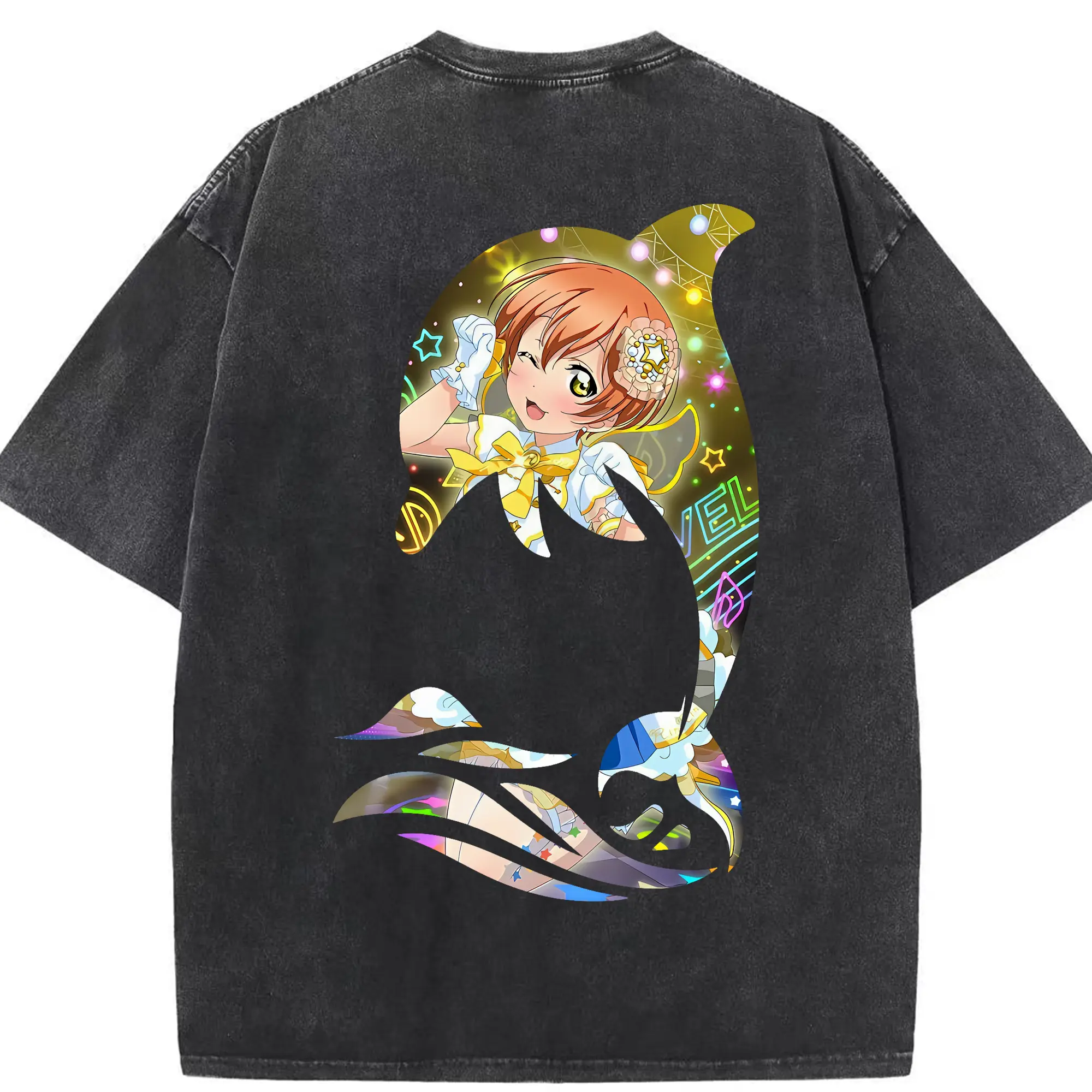 Love Live! グッズ,星空凛 - 綿100％ ヴィンテージ風 半袖Tシャツ ・ 背面プリント ・ 柔らか肌触り ・ 通気性 快適 ・ スポーツ カジュアル 外出用