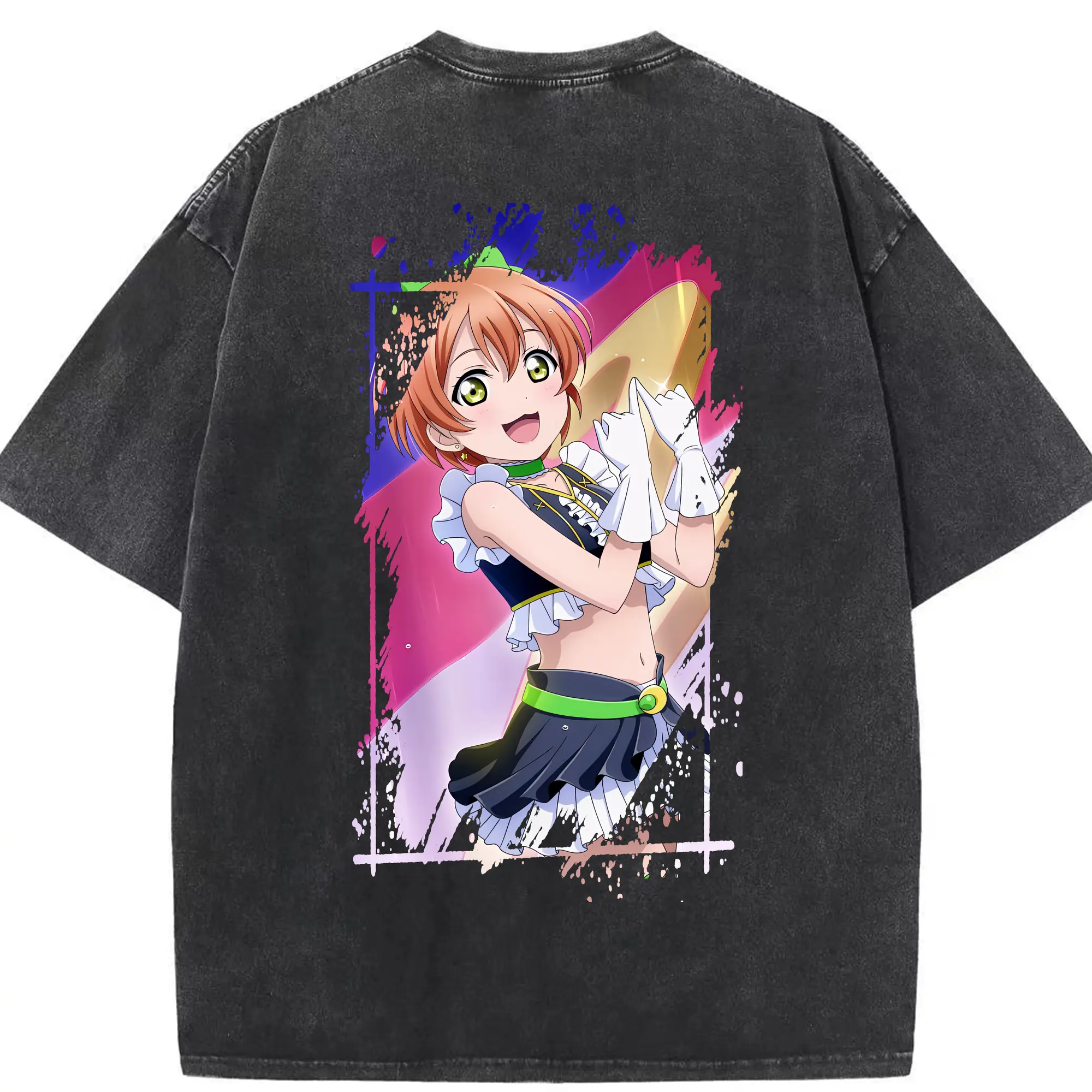Love Live! グッズ,星空凛 - 綿100％ ヴィンテージ風 半袖Tシャツ ・ 背面プリント ・ 柔らか肌触り ・ 通気性 快適 ・ スポーツ カジュアル 外出用