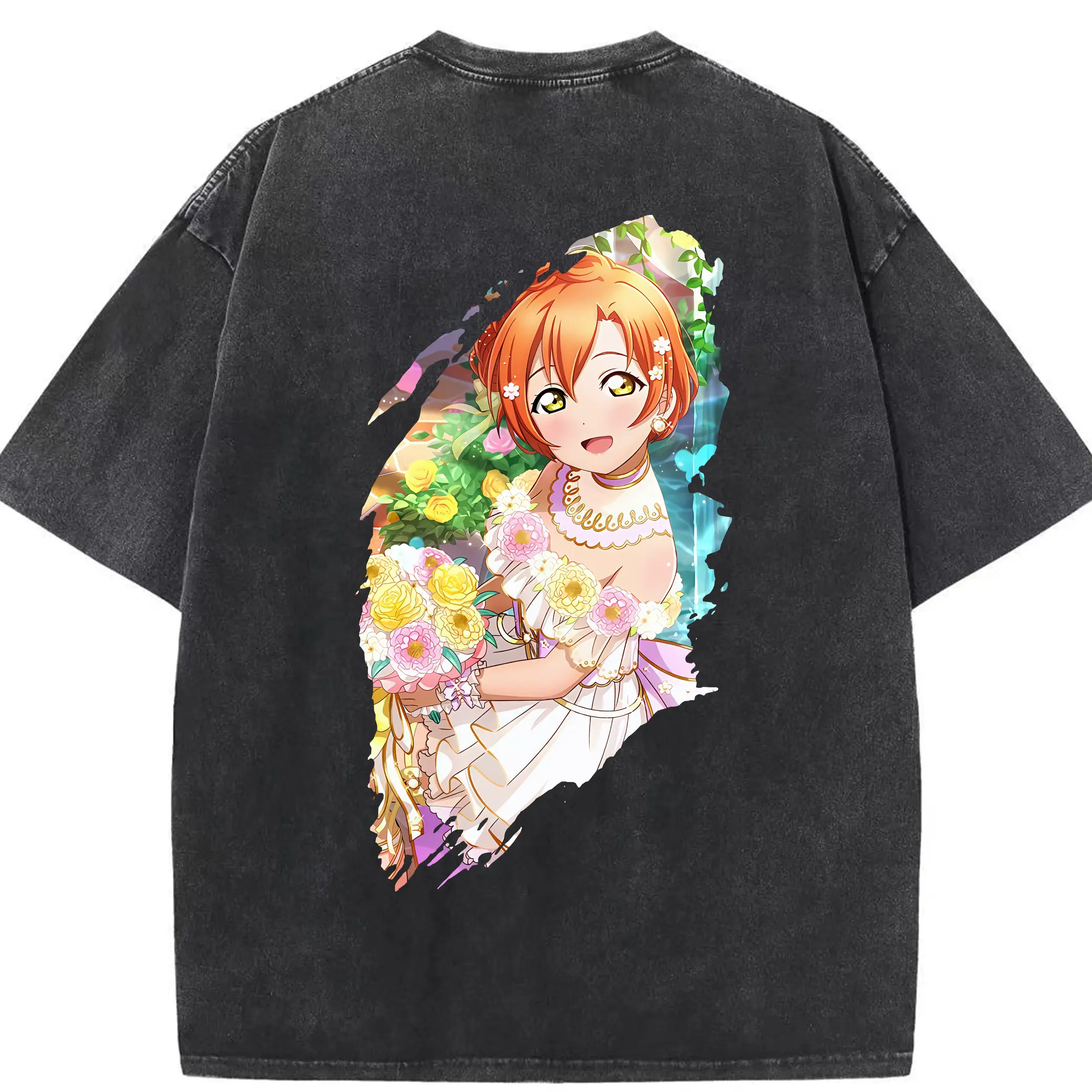 Love Live! グッズ,星空凛 - 綿100％ ヴィンテージ風 半袖Tシャツ ・ 背面プリント ・ 柔らか肌触り ・ 通気性 快適 ・ スポーツ カジュアル 外出用