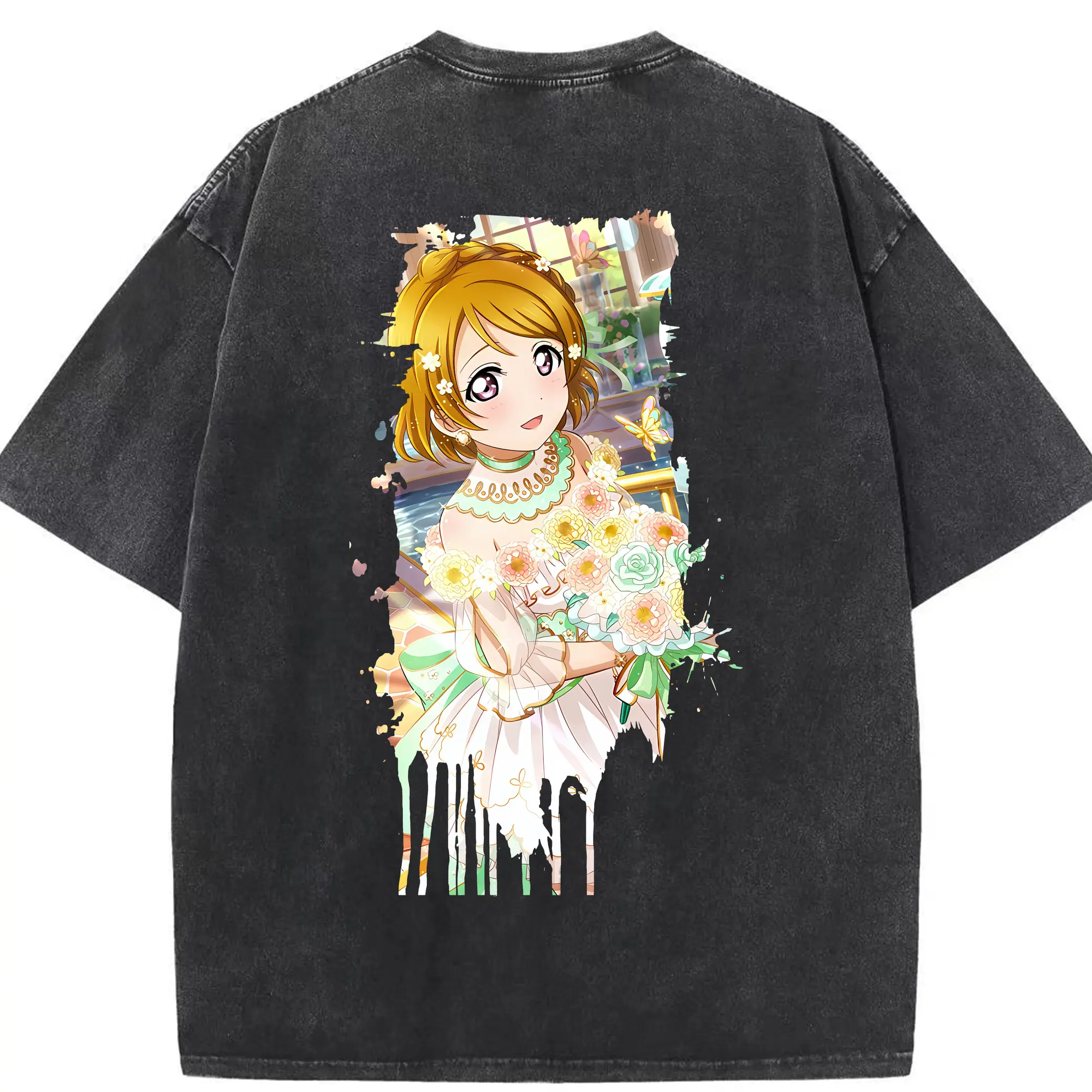 Love Live! グッズ,小泉花陽 - 綿100％ ヴィンテージ風 半袖Tシャツ ・ 背面プリント ・ 柔らか肌触り ・ 通気性 快適 ・ スポーツ カジュアル 外出用