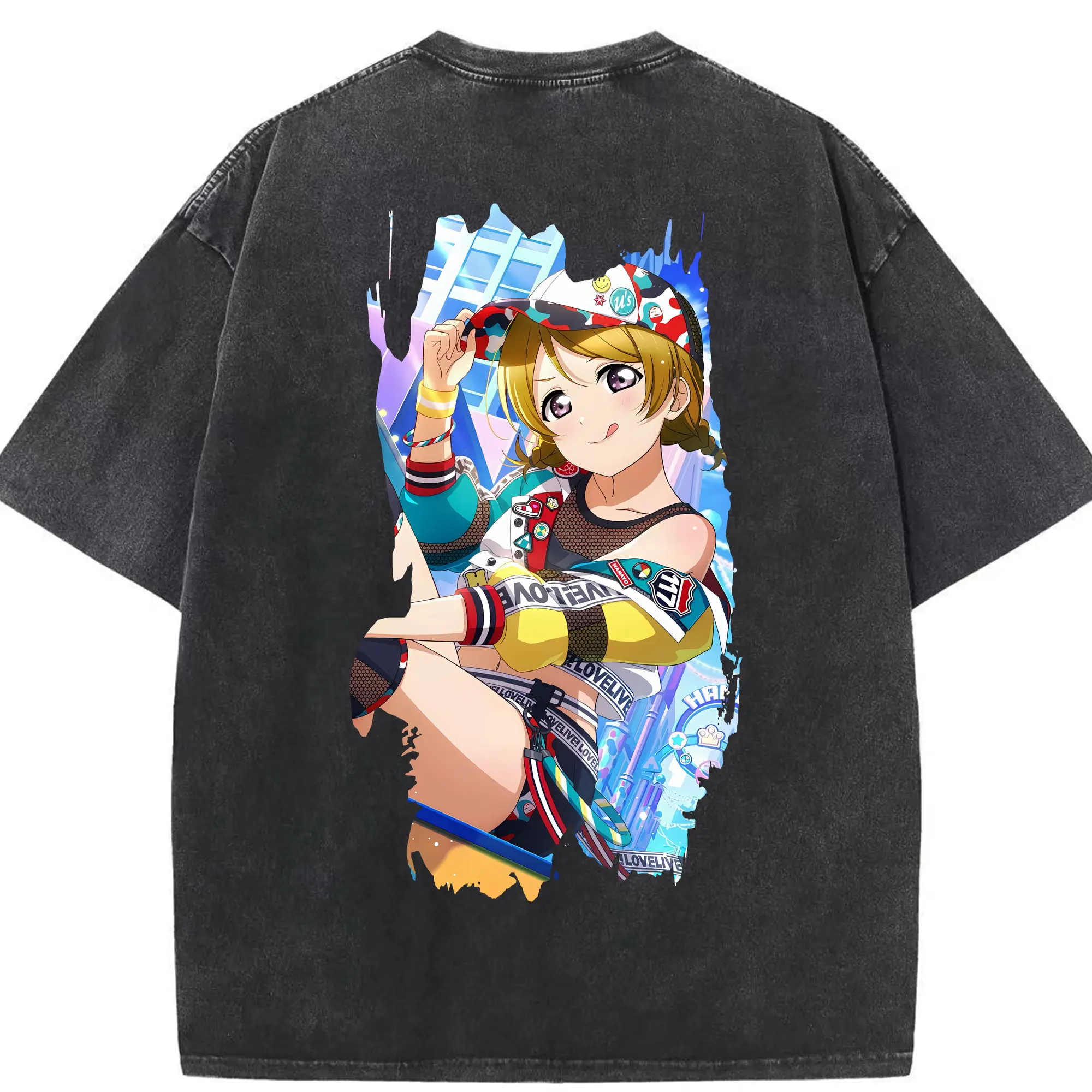 Love Live! グッズ,小泉花陽 - 綿100％ ヴィンテージ風 半袖Tシャツ ・ 背面プリント ・ 柔らか肌触り ・ 通気性 快適 ・ スポーツ カジュアル 外出用