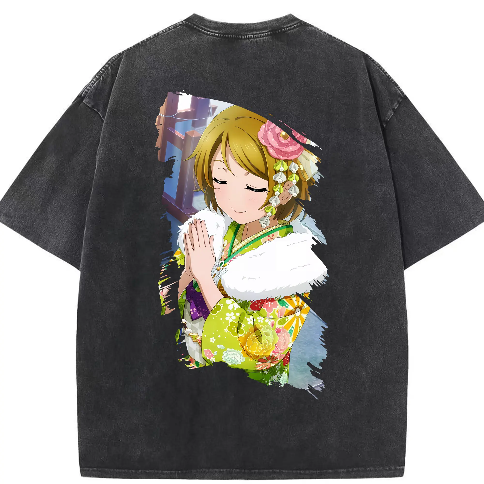 Love Live! グッズ,小泉花陽 - 綿100％ ヴィンテージ風 半袖Tシャツ ・ 背面プリント ・ 柔らか肌触り ・ 通気性 快適 ・ スポーツ カジュアル 外出用