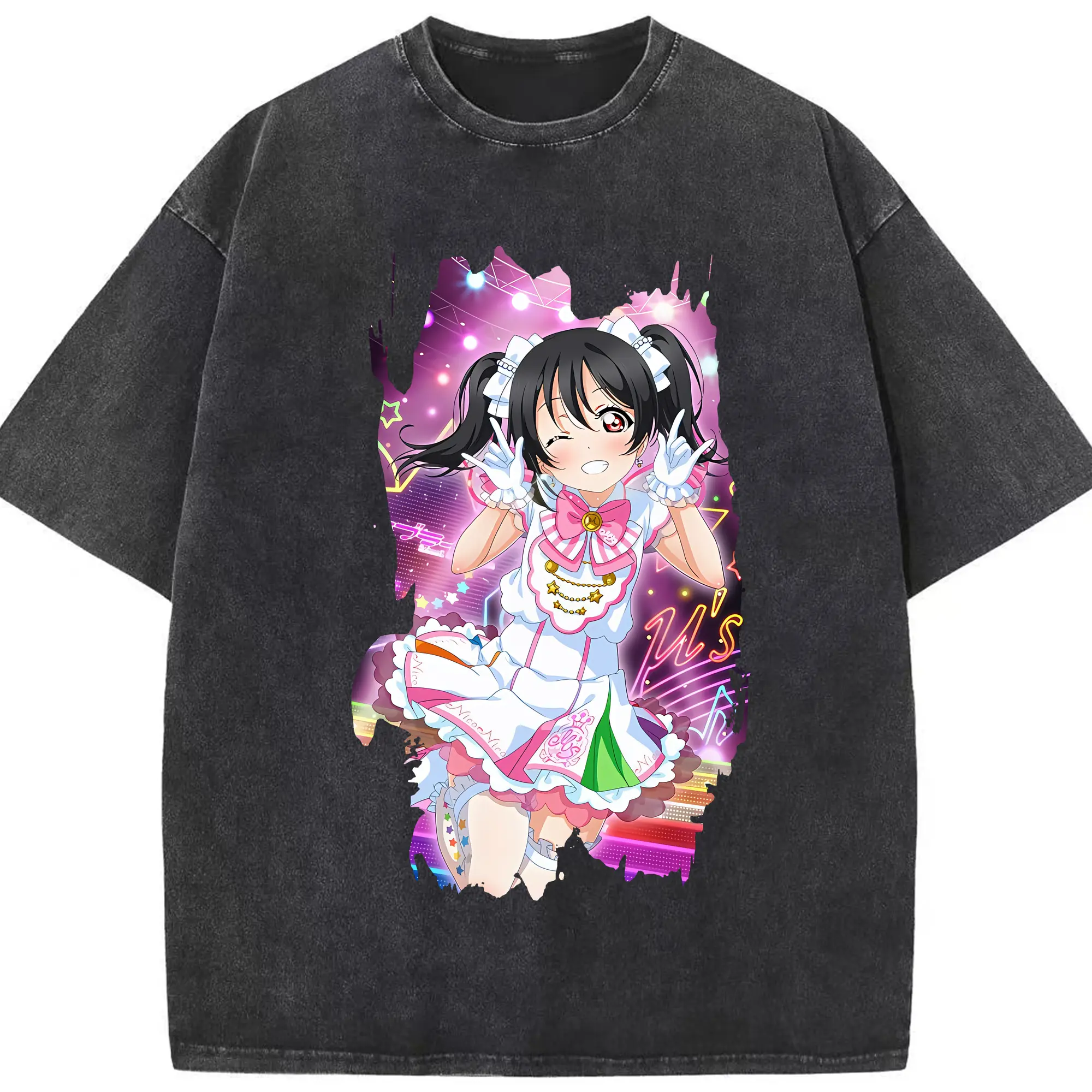 Love Live! グッズ,矢澤にこ - 綿100％ ヴィンテージ風 半袖Tシャツ ・ フロントプリント ・ 柔らか肌触り ・ 通気性 快適 ・ スポーツ カジュアル 外出用