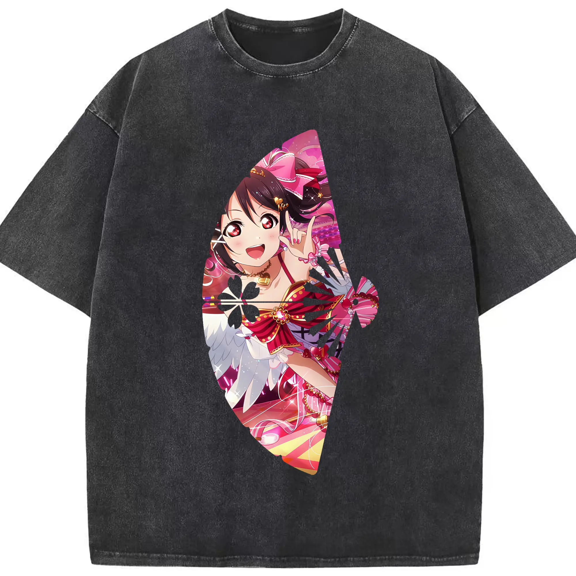 Love Live! グッズ,矢澤にこ - 綿100％ ヴィンテージ風 半袖Tシャツ ・ フロントプリント ・ 柔らか肌触り ・ 通気性 快適 ・ スポーツ カジュアル 外出用
