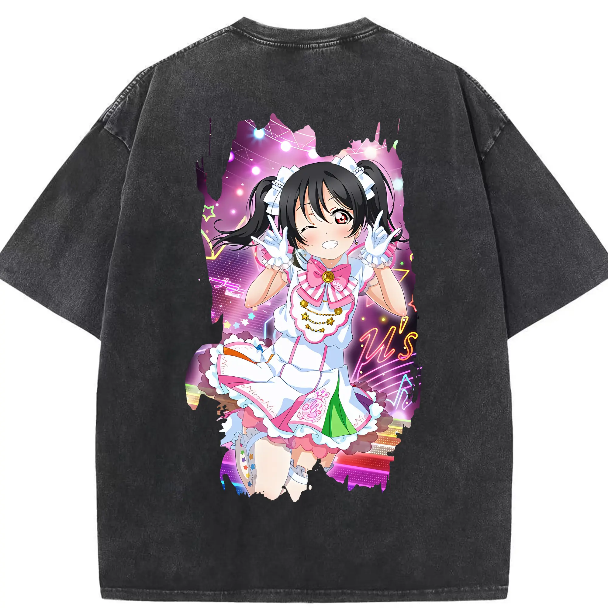 Love Live! グッズ,矢澤にこ - 綿100％ ヴィンテージ風 半袖Tシャツ ・ 背面プリント ・ 柔らか肌触り ・ 通気性 快適 ・ スポーツ カジュアル 外出用