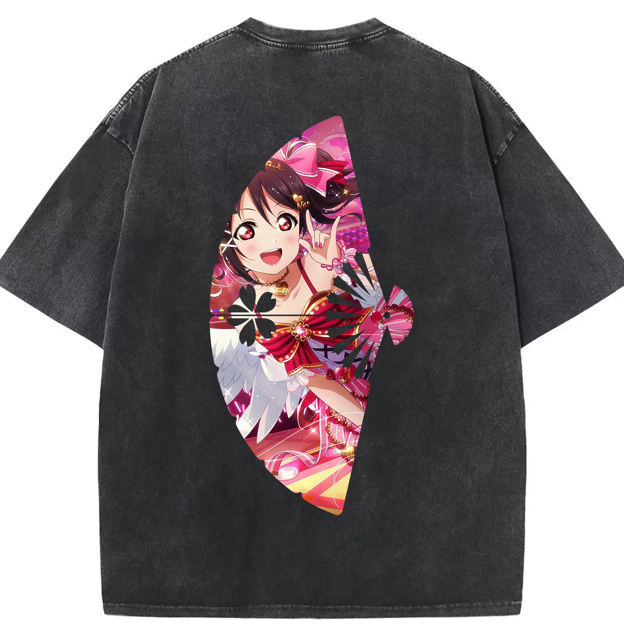Love Live! グッズ,矢澤にこ - 綿100％ ヴィンテージ風 半袖Tシャツ ・ 背面プリント ・ 柔らか肌触り ・ 通気性 快適 ・ スポーツ カジュアル 外出用