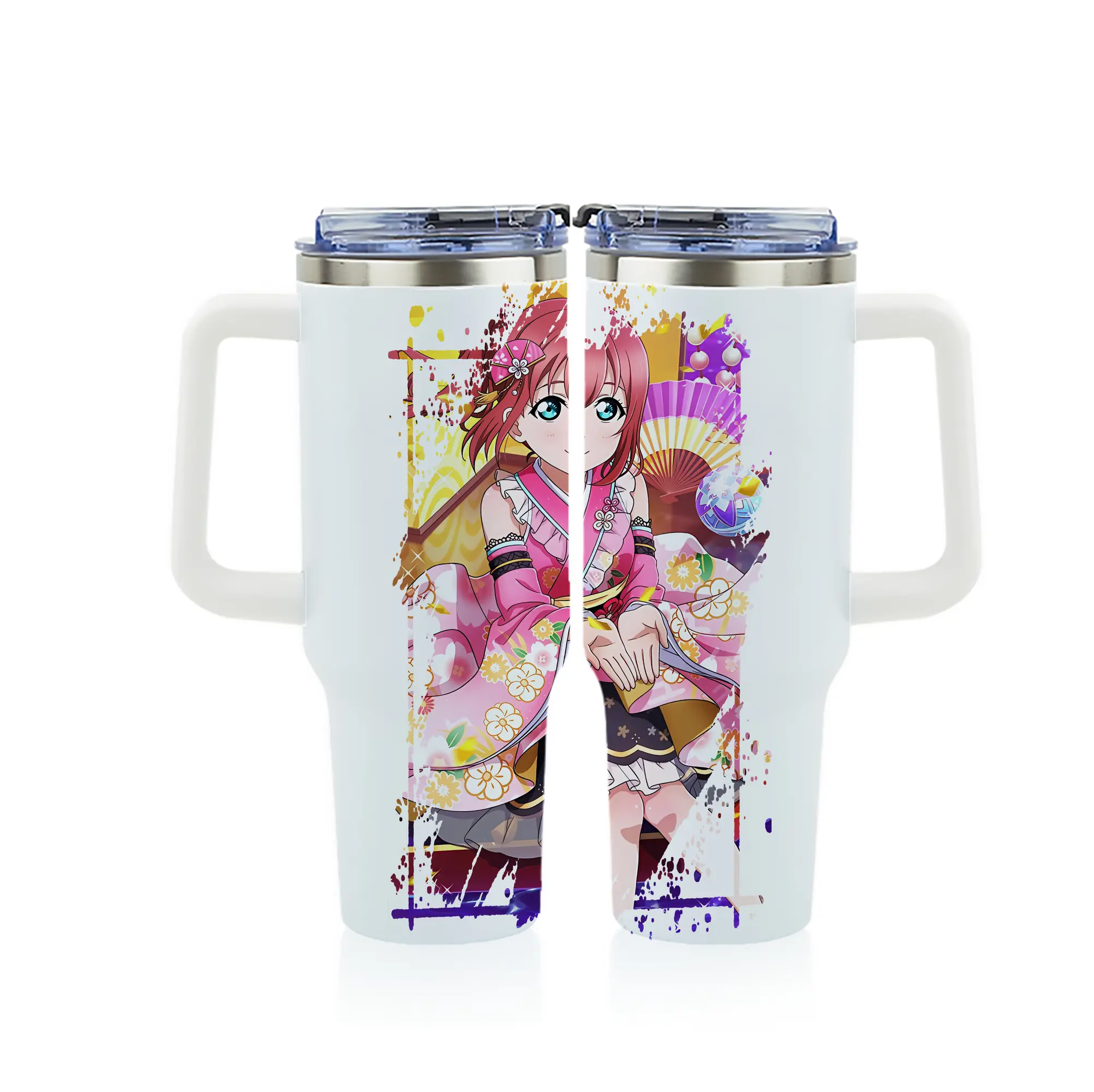 Love Live! グッズ,黒澤ルビィ - 1200mL フルプリント車用タンブラー ・ 304ステンレス 内側 ・ 201ステンレス 外側 ・ 保温 保冷 ・ 通勤 ドライブ アウトドア用