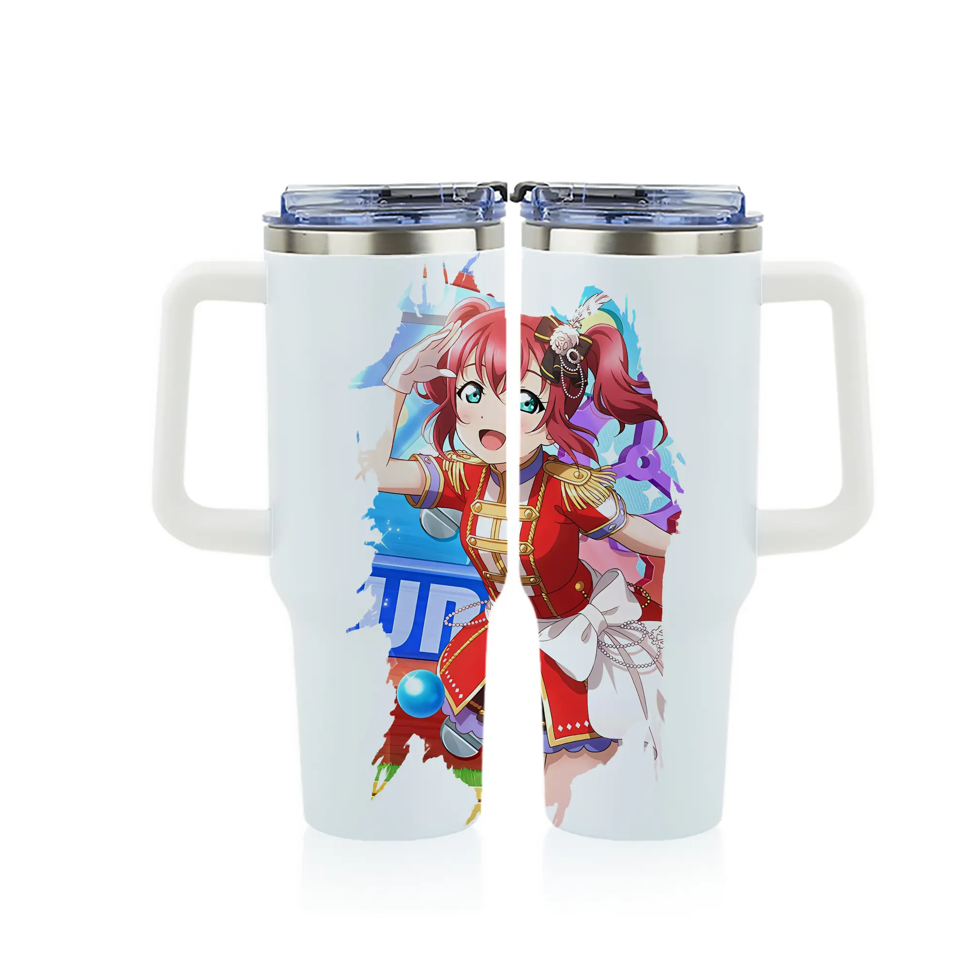 Love Live! グッズ,黒澤ルビィ - 1200mL フルプリント車用タンブラー ・ 304ステンレス 内側 ・ 201ステンレス 外側 ・ 保温 保冷 ・ 通勤 ドライブ アウトドア用