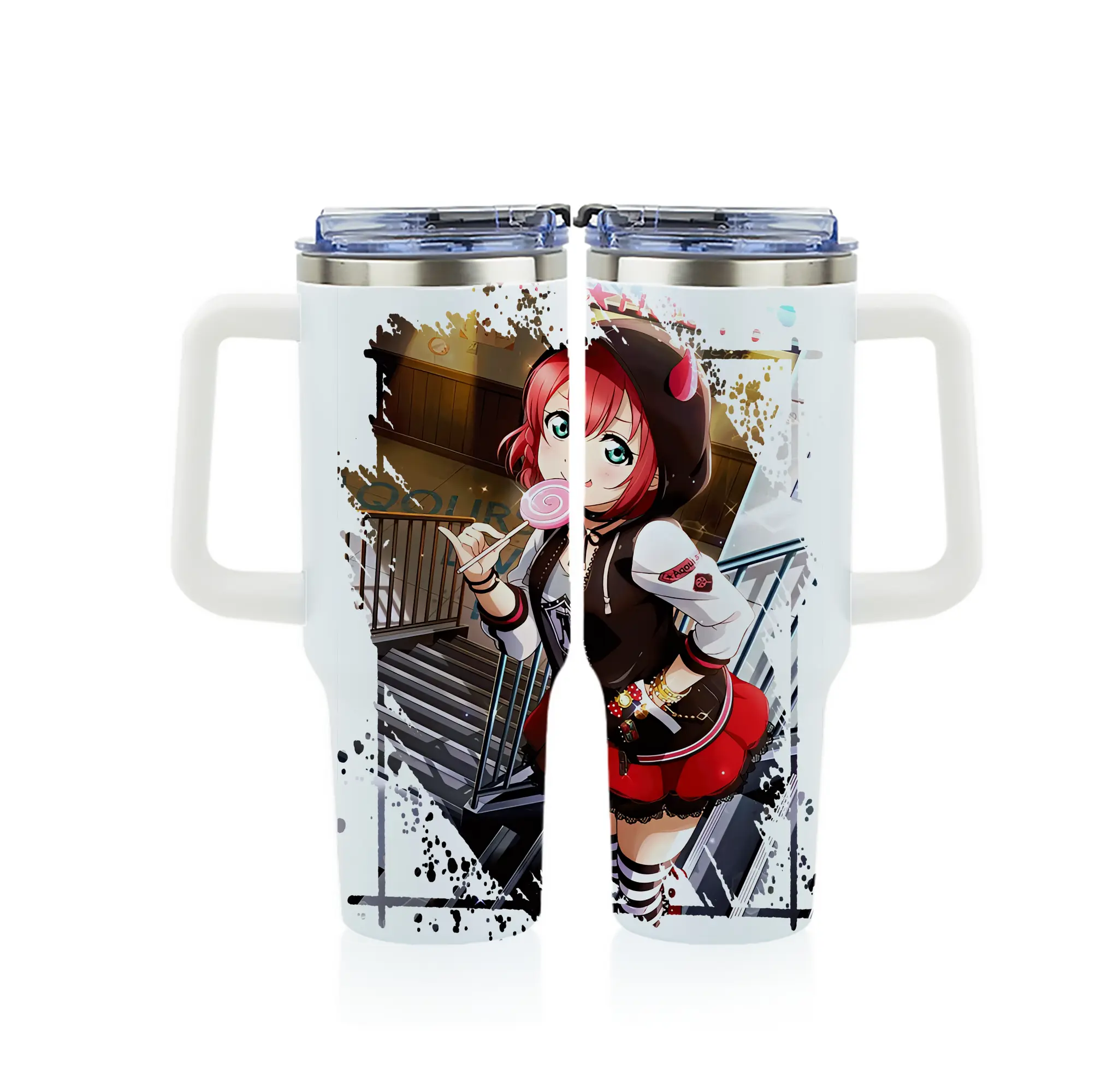 Love Live! グッズ,黒澤ルビィ - 1200mL フルプリント車用タンブラー ・ 304ステンレス 内側 ・ 201ステンレス 外側 ・ 保温 保冷 ・ 通勤 ドライブ アウトドア用