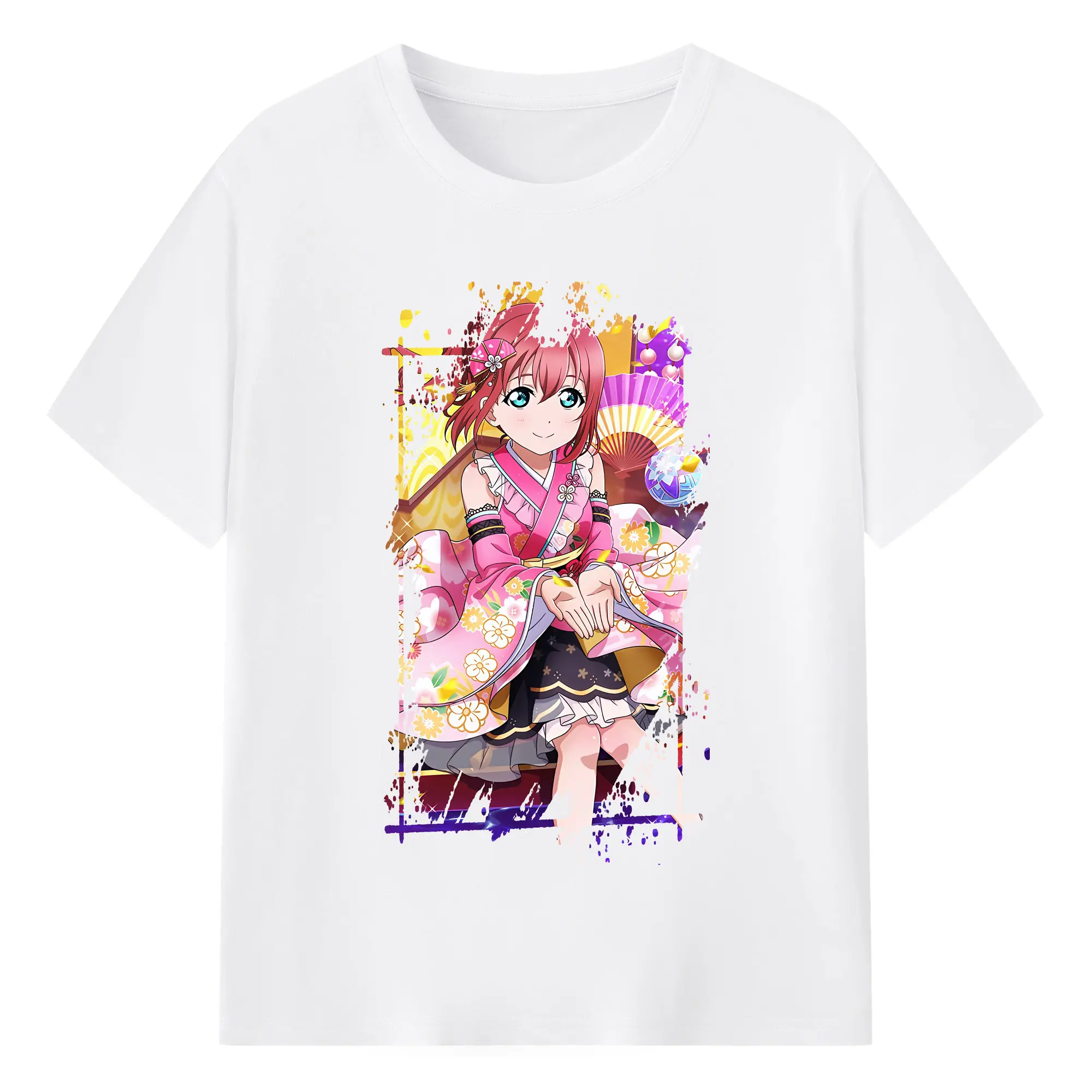Love Live! グッズ,黒澤ルビィ - 綿100％ 半袖Tシャツ ・ フロントプリント ・ 快適 通気性 ・ 日常使い 散歩 スポーツ用