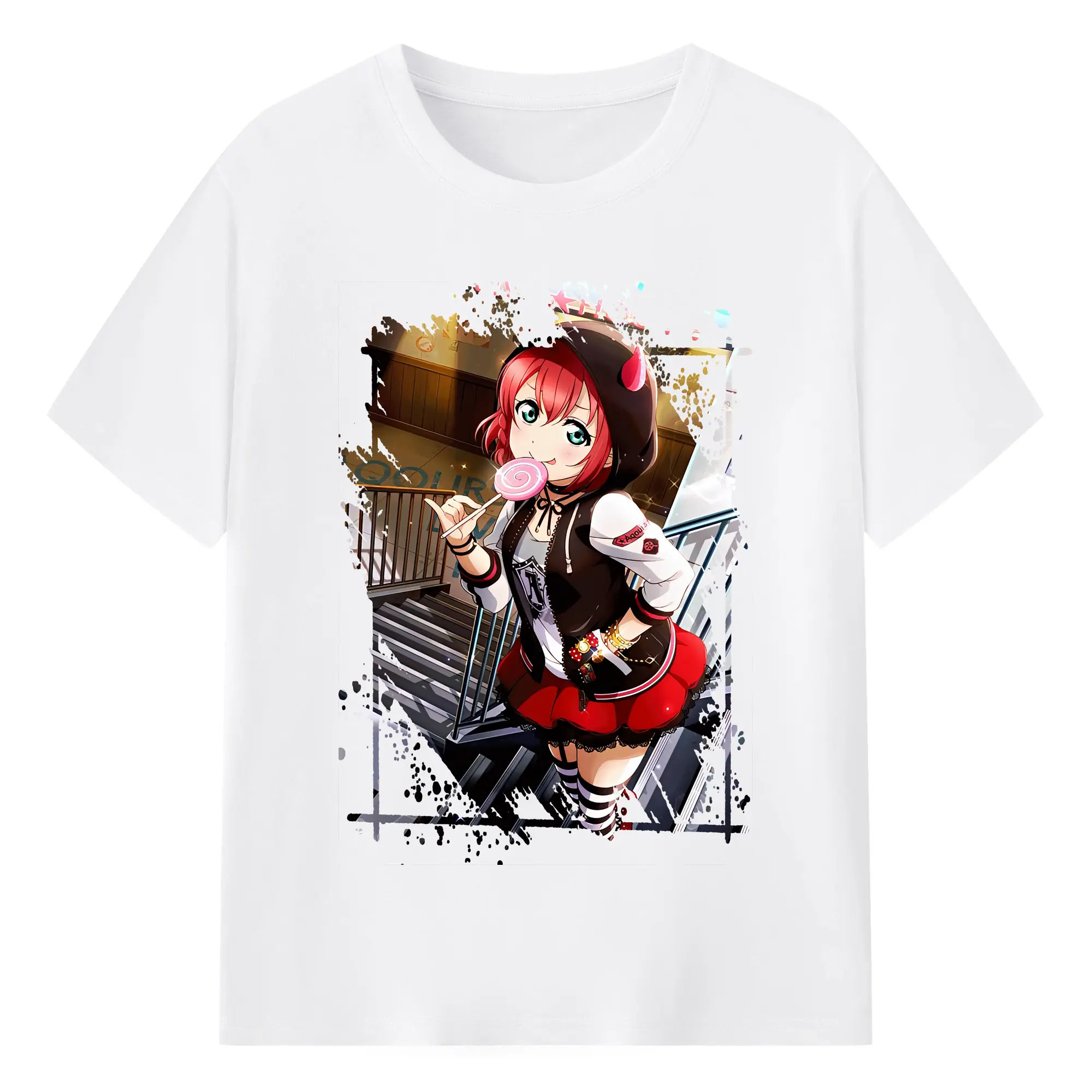 Love Live! グッズ,黒澤ルビィ - 綿100％ 半袖Tシャツ ・ フロントプリント ・ 快適 通気性 ・ 日常使い 散歩 スポーツ用