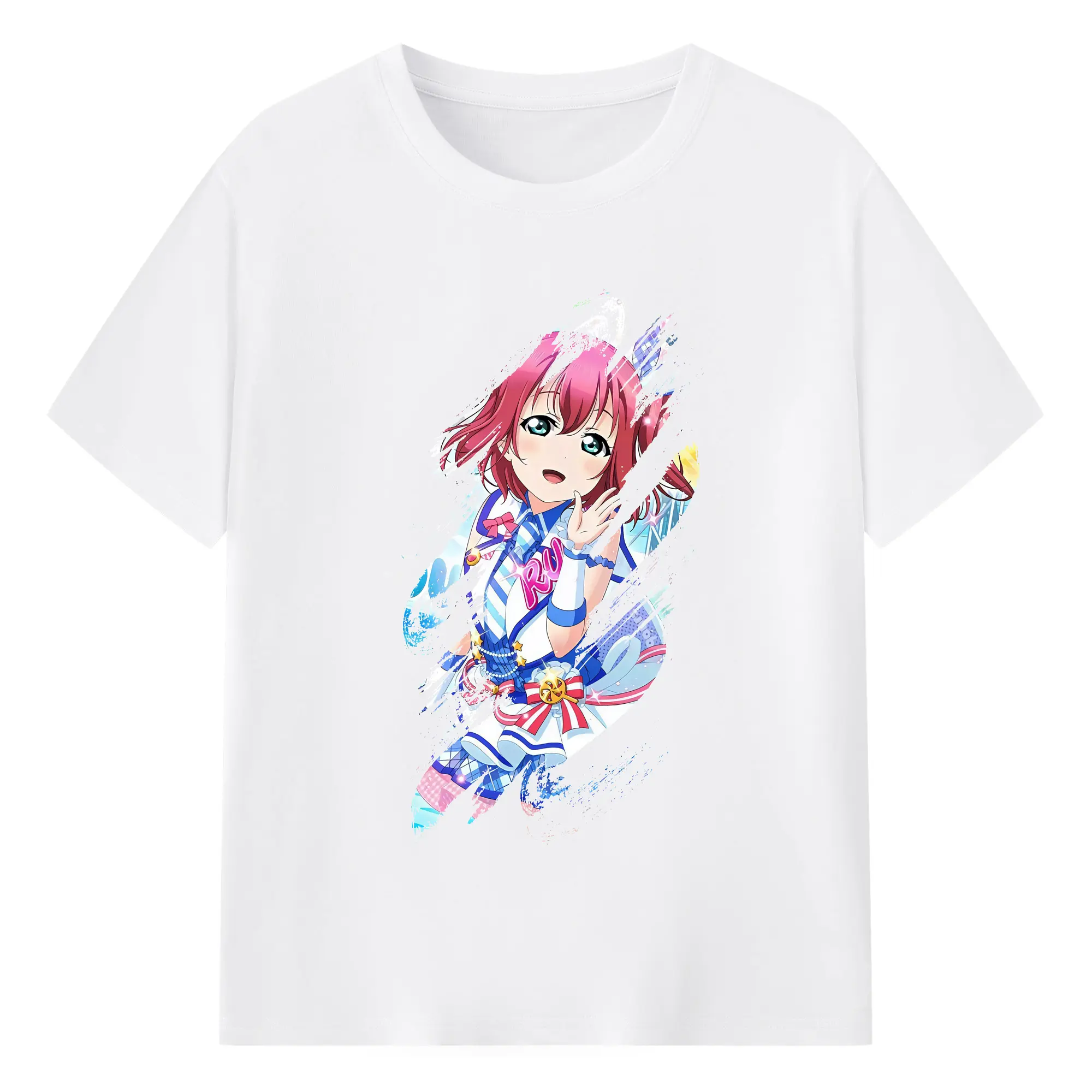 Love Live! グッズ,黒澤ルビィ - 綿100％ 半袖Tシャツ ・ フロントプリント ・ 快適 通気性 ・ 日常使い 散歩 スポーツ用