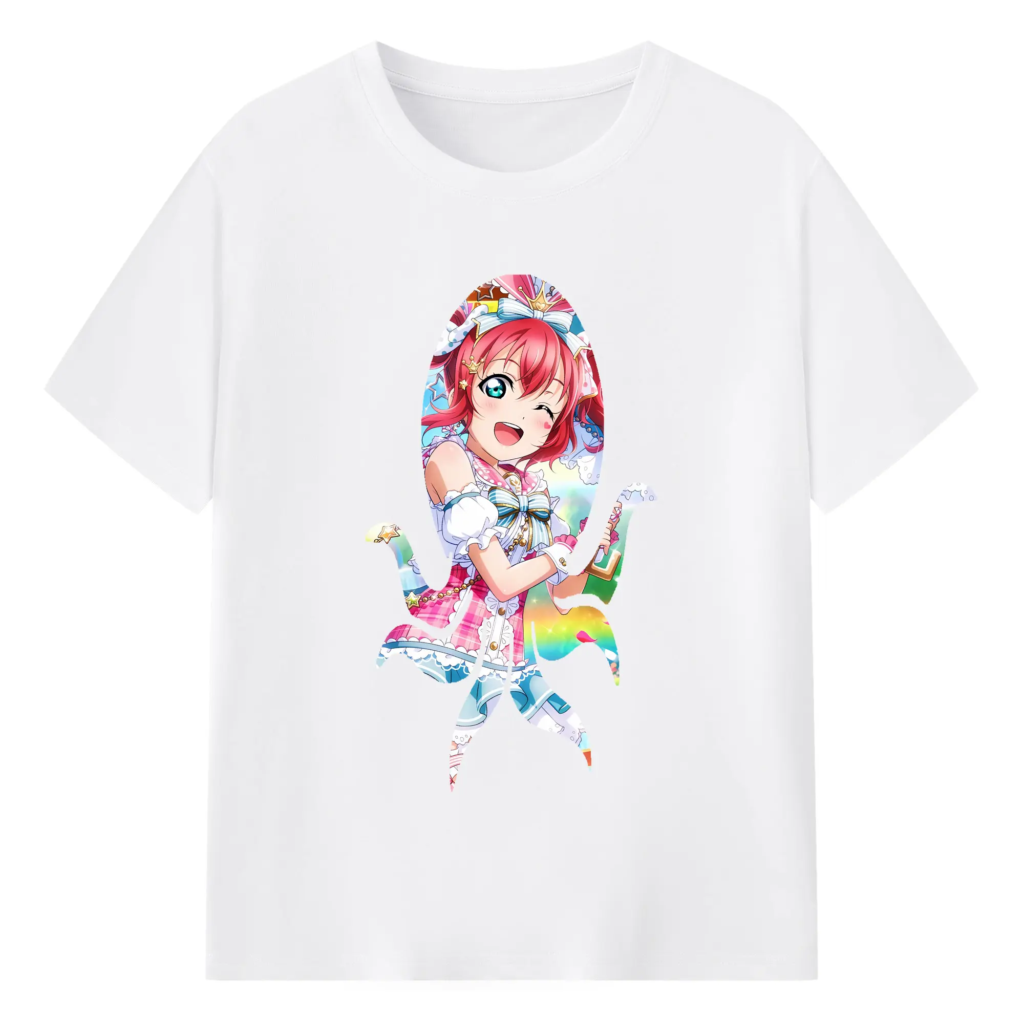 Love Live! グッズ,黒澤ルビィ - 綿100％ 半袖Tシャツ ・ フロントプリント ・ 快適 通気性 ・ 日常使い 散歩 スポーツ用