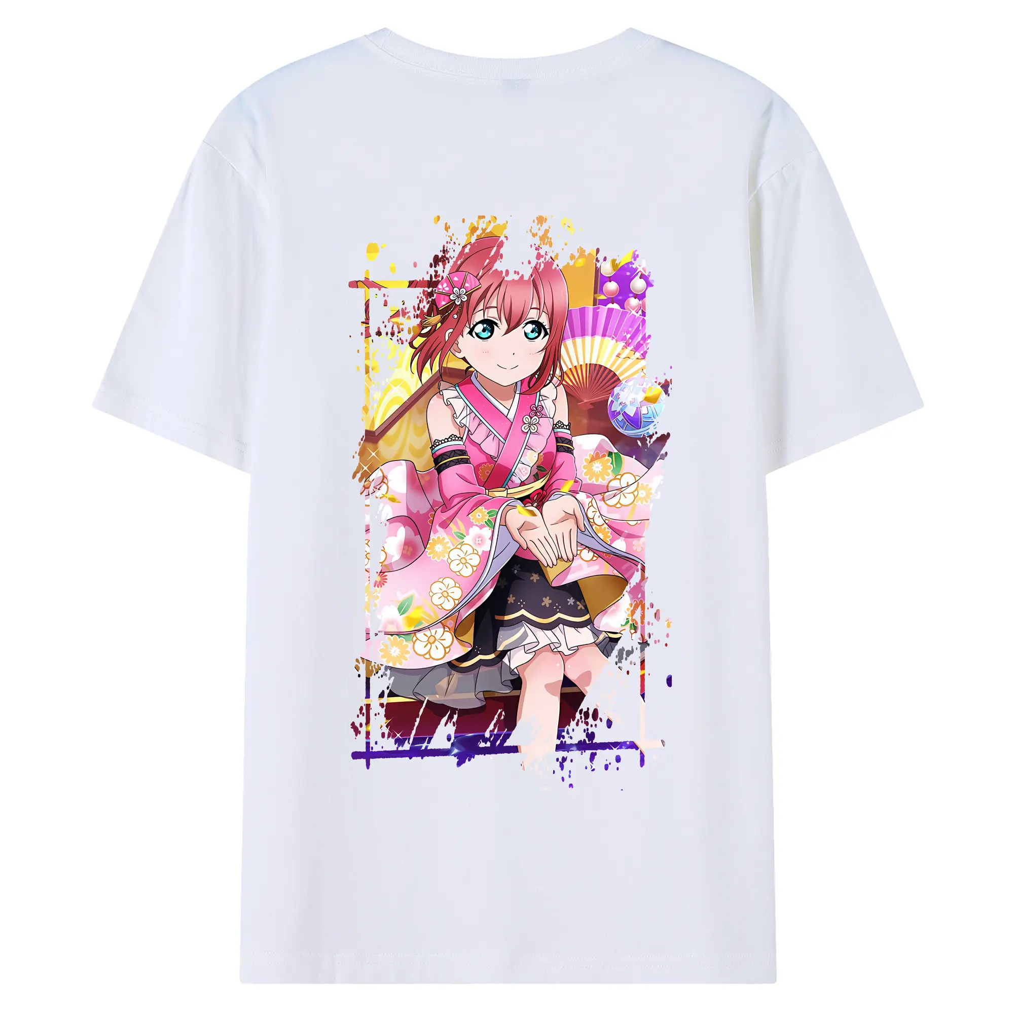 Love Live! グッズ,黒澤ルビィ - 綿100％ 半袖Tシャツ ・ バックプリント ・ 快適 通気性 ・ 日常使い 散歩 スポーツ用
