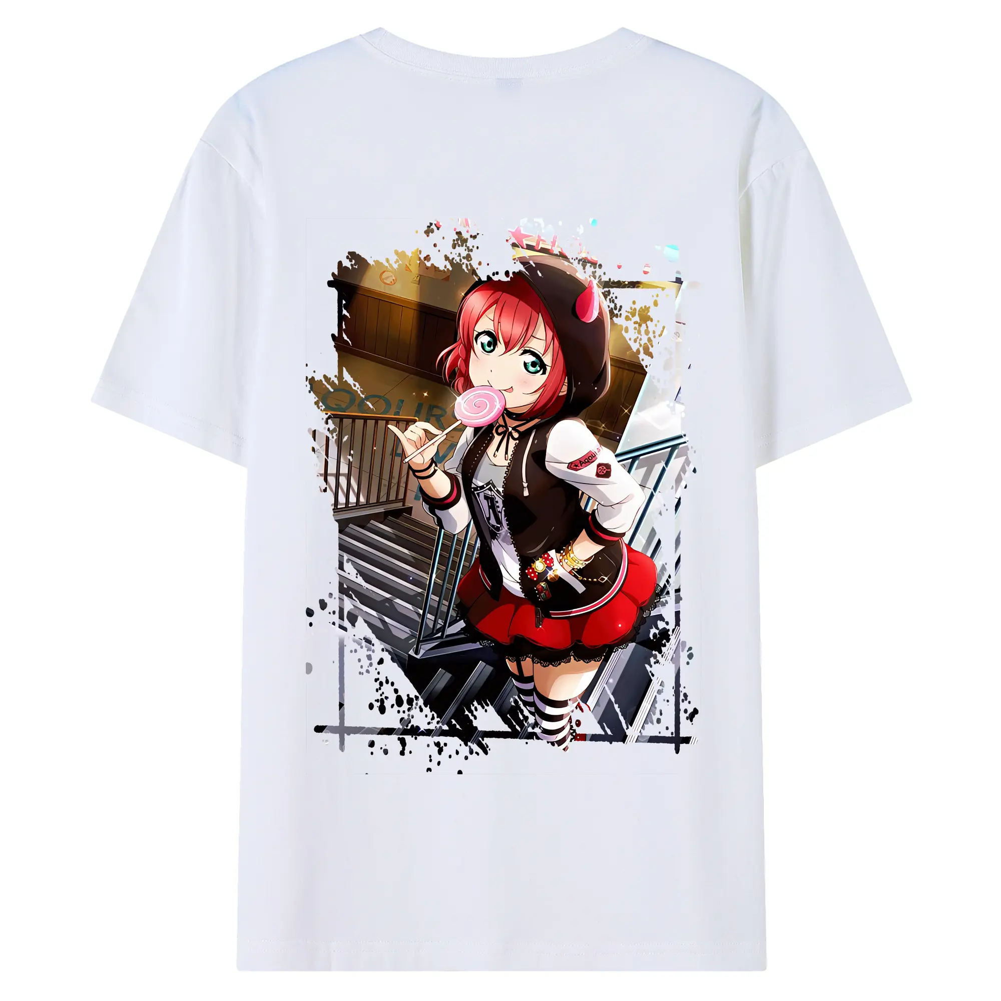 Love Live! グッズ,黒澤ルビィ - 綿100％ 半袖Tシャツ ・ バックプリント ・ 快適 通気性 ・ 日常使い 散歩 スポーツ用