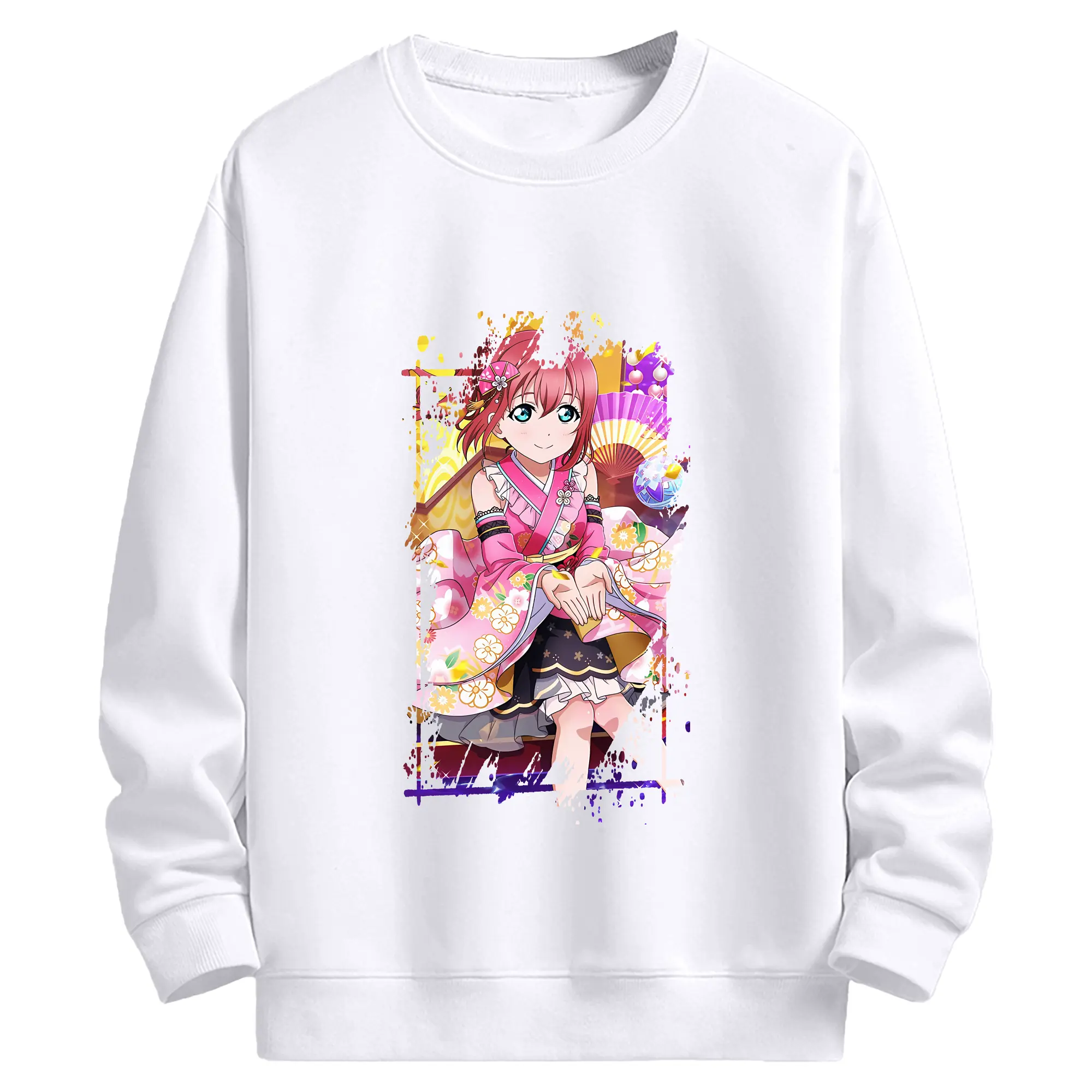 Love Live! グッズ,黒澤ルビィ - 高品質 クルーネック スウェット ・ コットン59％ ポリエステル41％ ・ ユニセックス 長袖 トレーナー ・ カジュアル デイリー スポーツ 散歩用