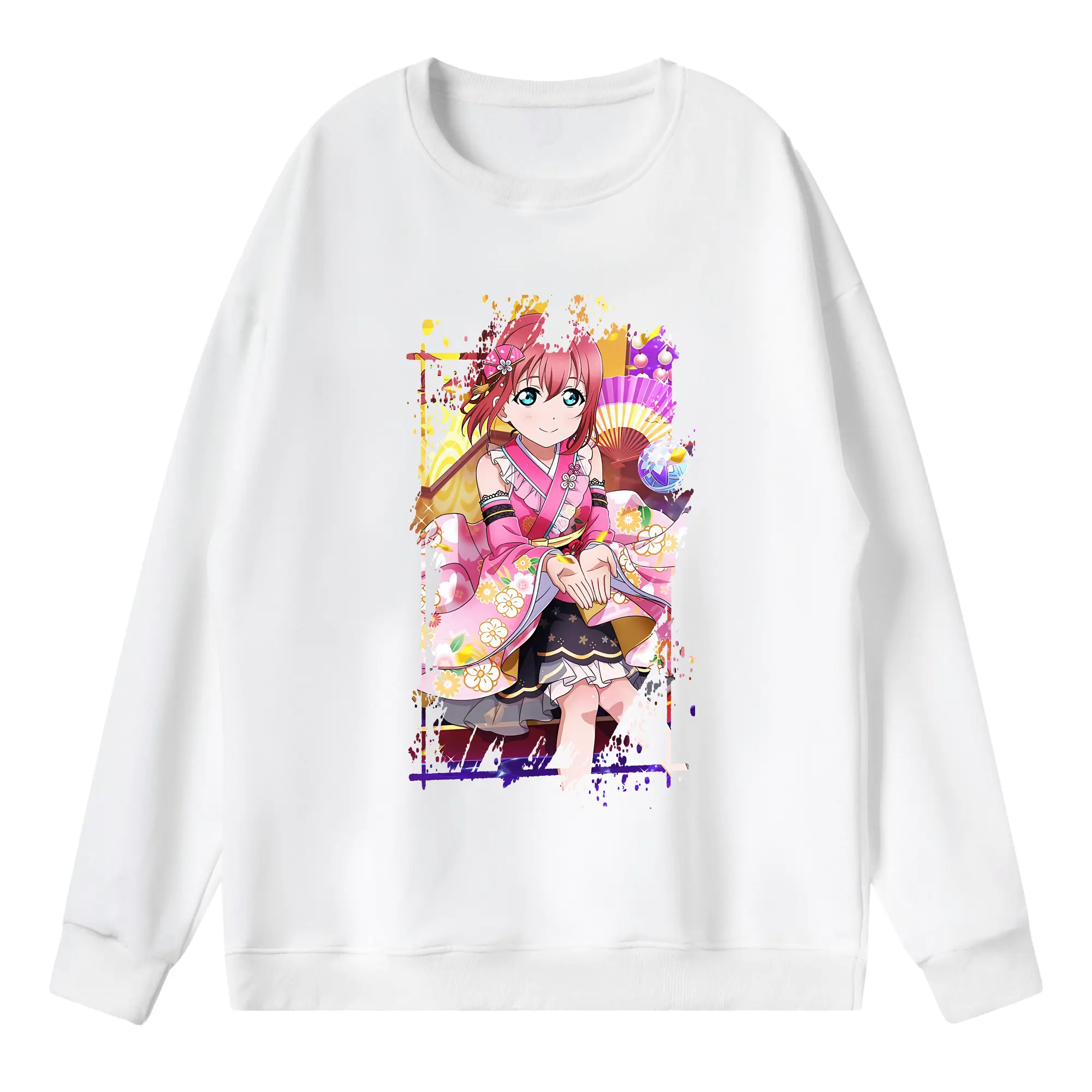 Love Live! グッズ,黒澤ルビィ - 薄手 クルーネック スウェット 裏毛260g · ポリエステル 春秋向け カジュアル 男女兼用 · トレーナー デイリー スポーツ 散歩に最適